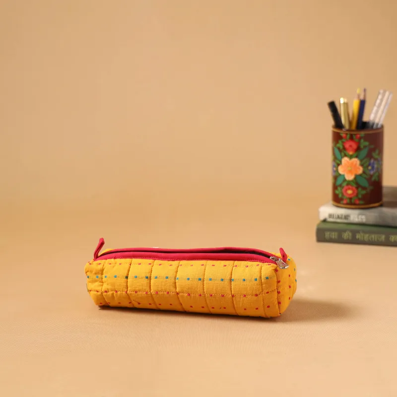 Yellow - Handcrafted Quilted Pencil Pouch 04 made by Itokri