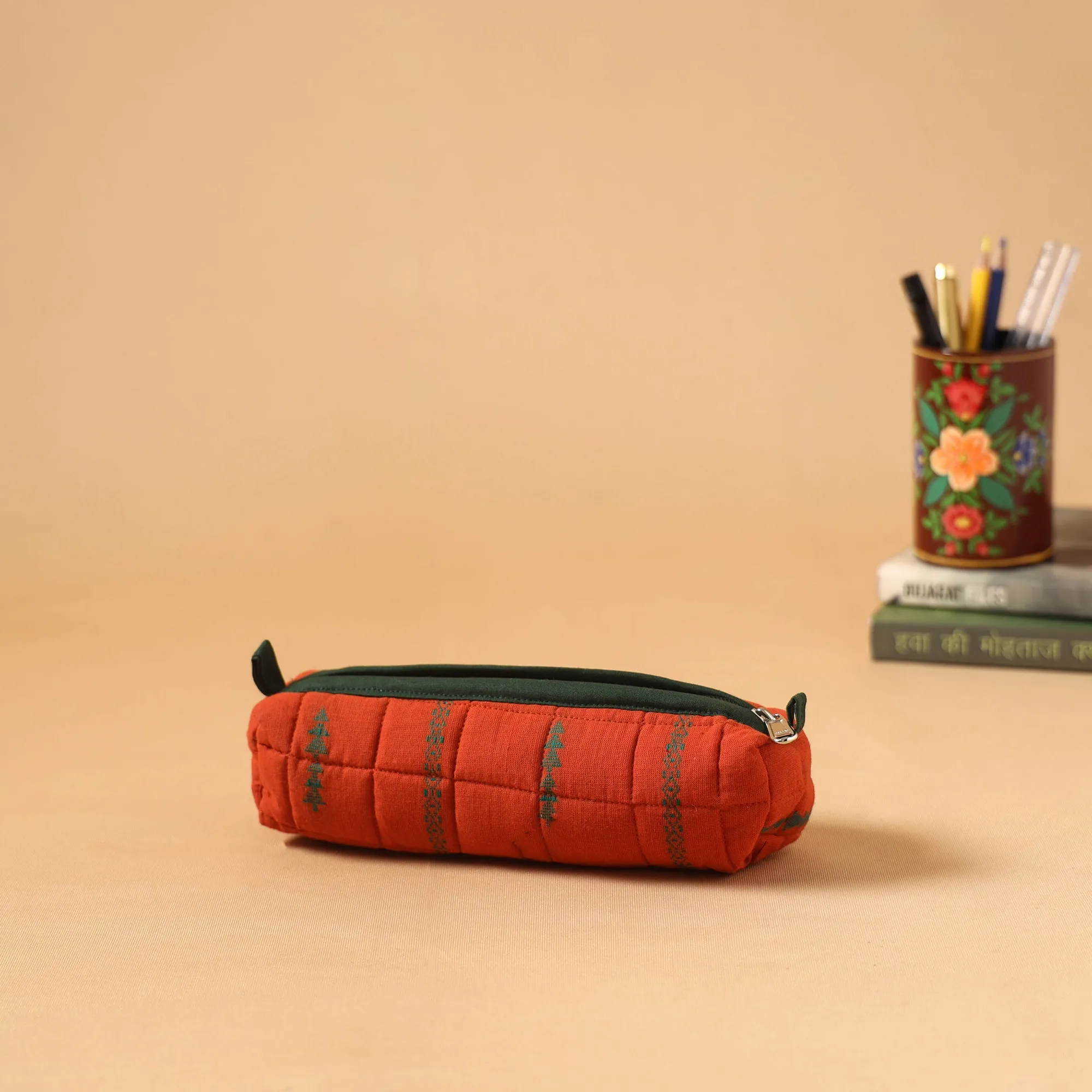 Red - Handcrafted Quilted Pencil Pouch 02 sold by Itokri