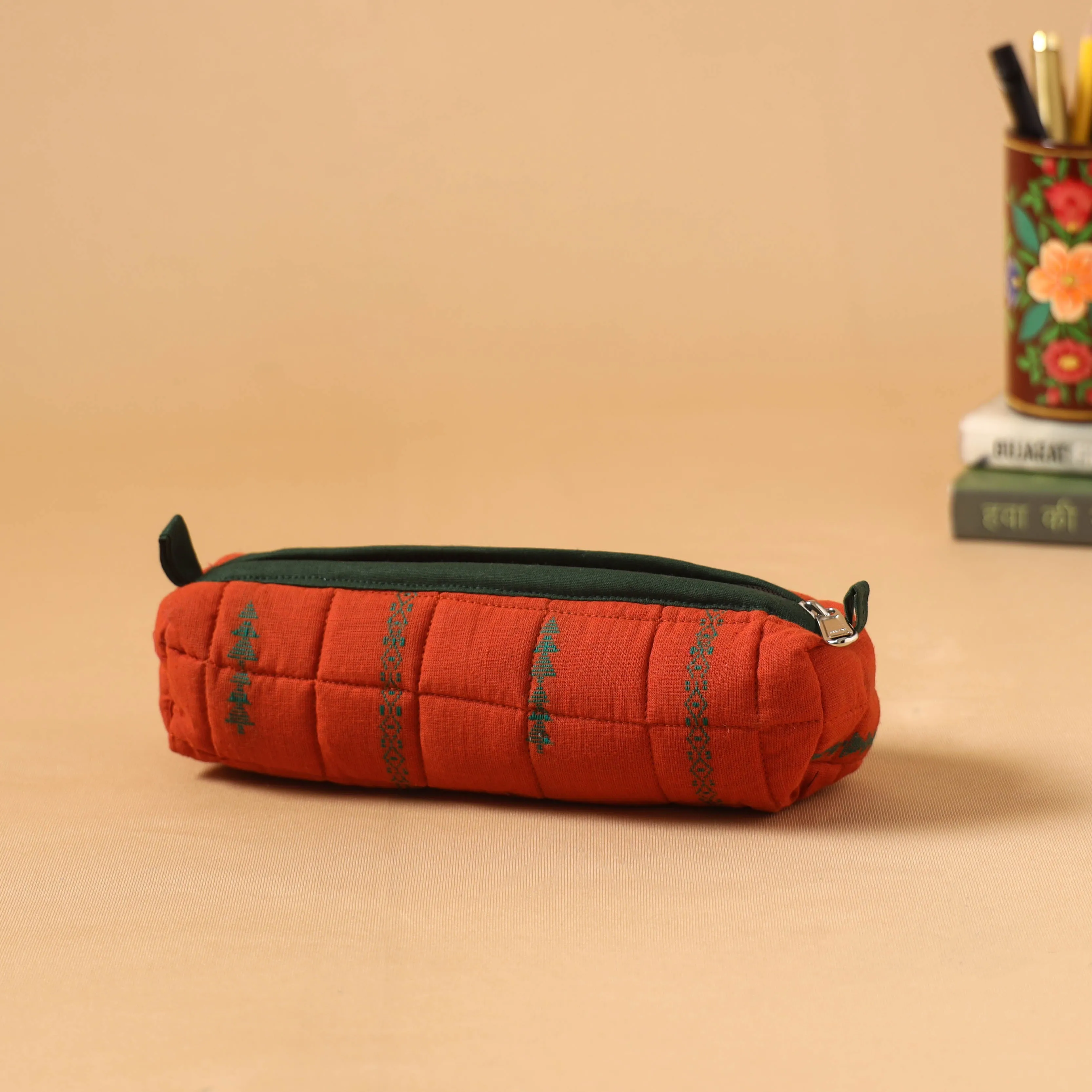 Red - Handcrafted Quilted Pencil Pouch 02 sold by Itokri product image thumbnail 2
