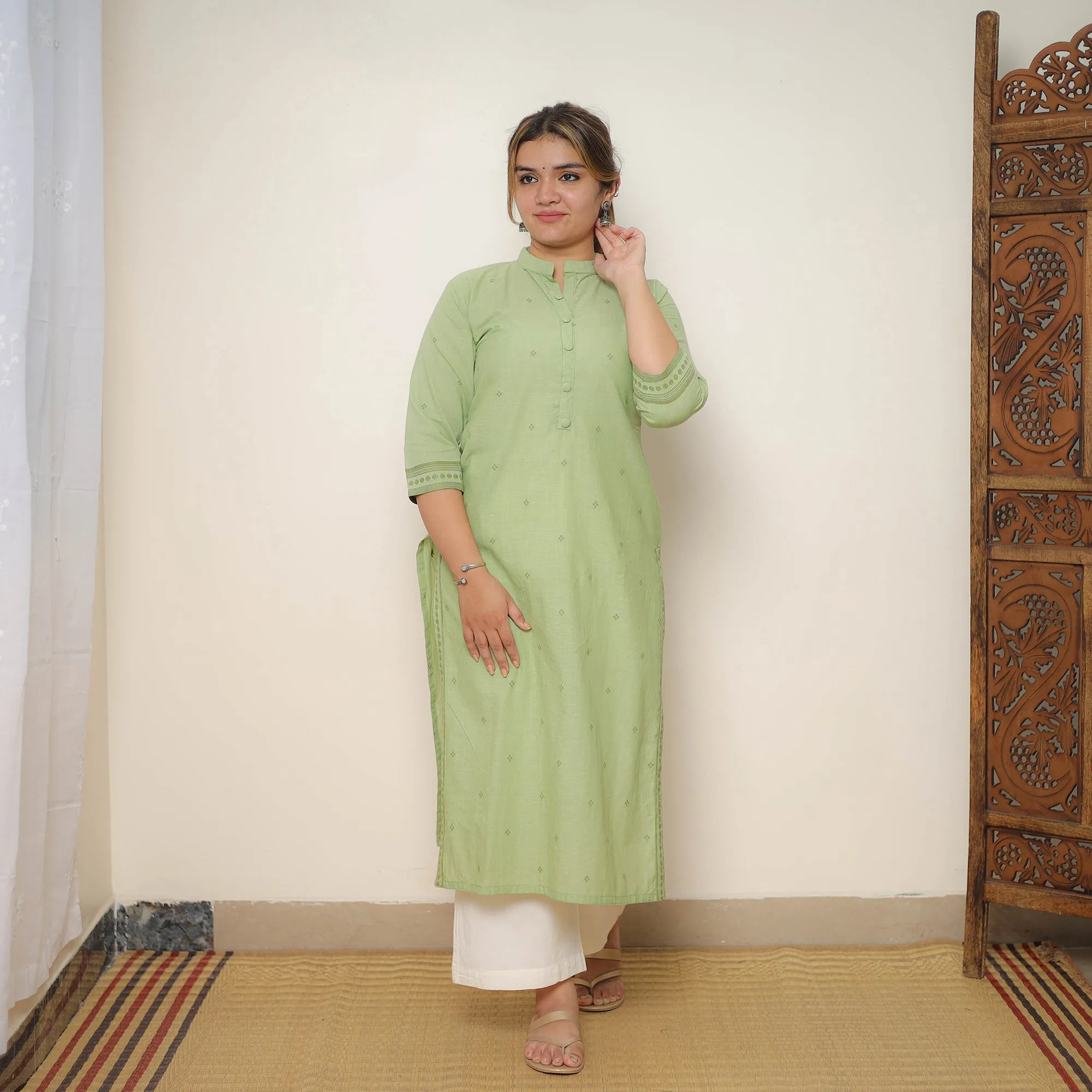 Green - Jacquard Cotton Straight Kurta 02 sold by Itokri product image thumbnail 2