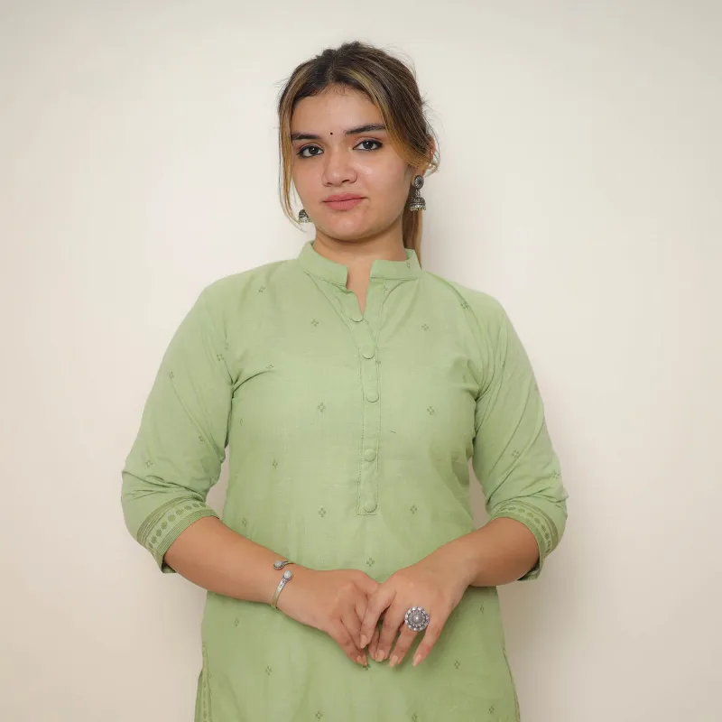 Green - Jacquard Cotton Straight Kurta 02 made by Itokri