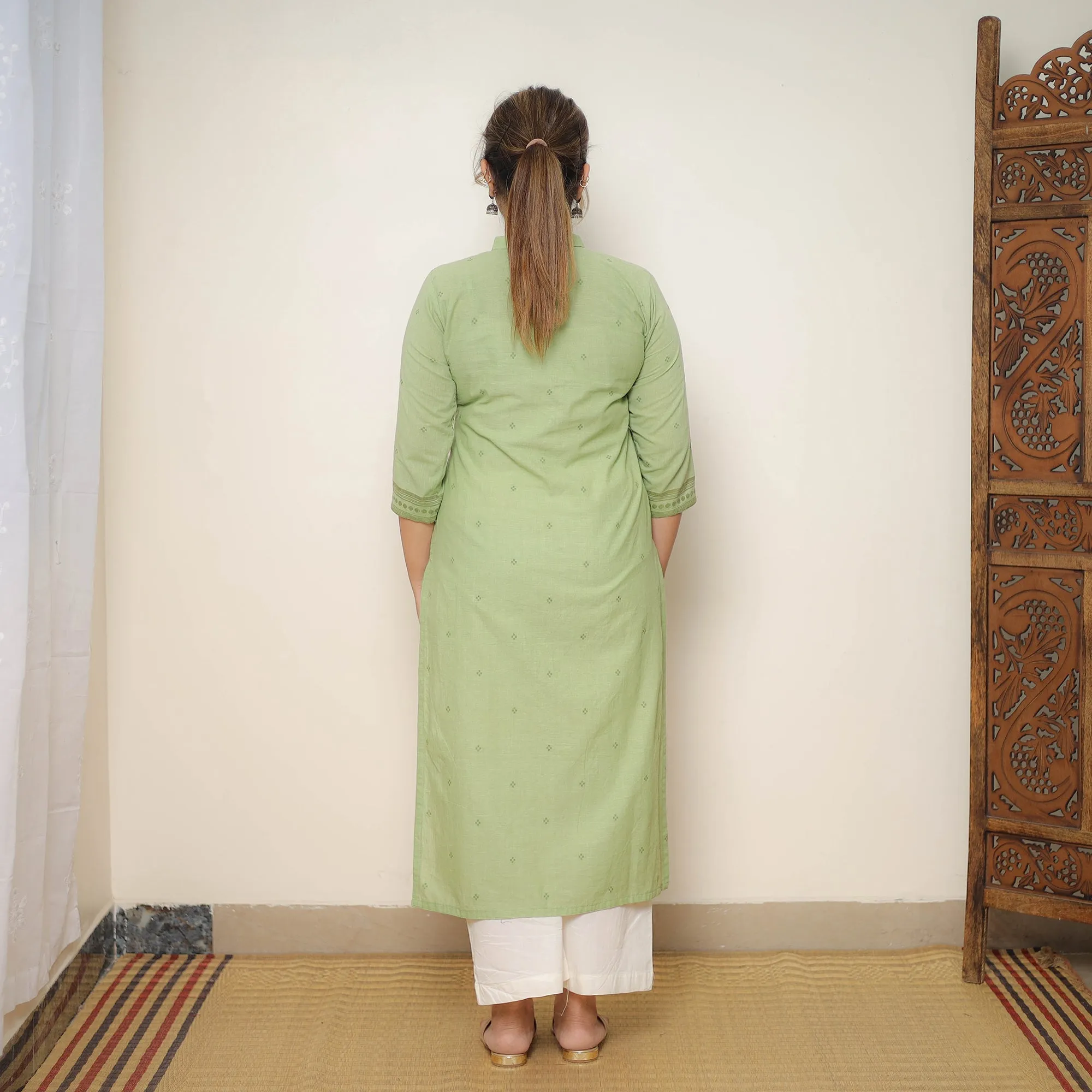 Green - Jacquard Cotton Straight Kurta 02 sold by Itokri product image thumbnail 4