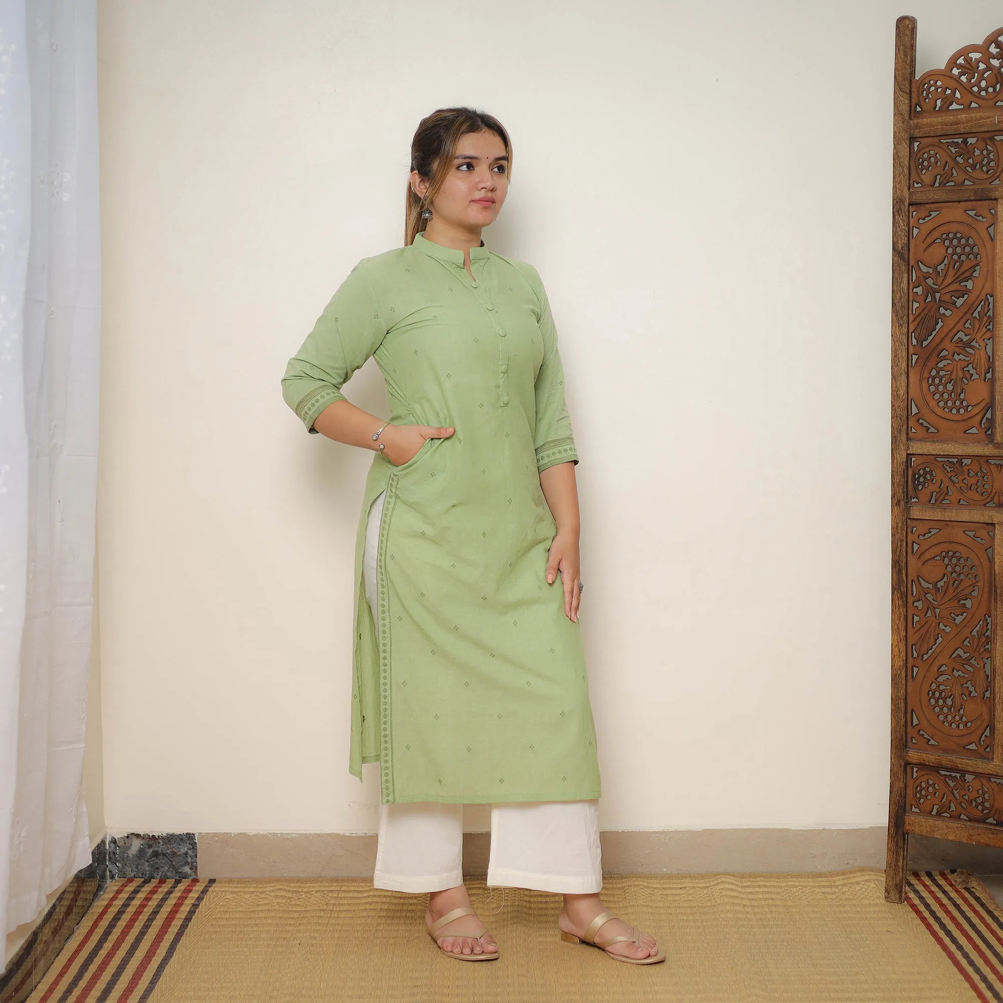 Green - Jacquard Cotton Straight Kurta 02 sold by Itokri product image thumbnail 3