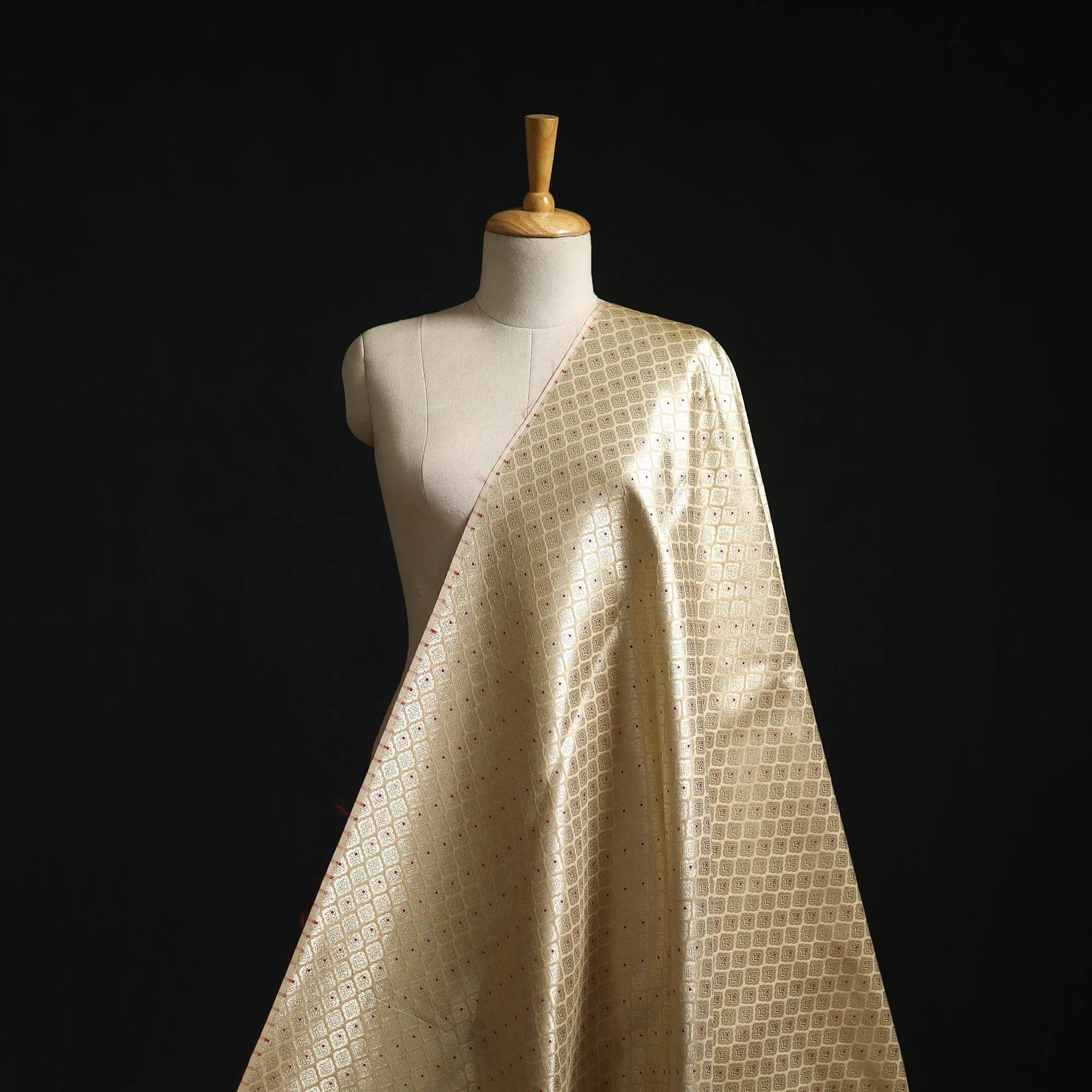 Beige - Tissue Zari Meena Work Viscose Banarasi Fabric 22 sold by Itokri