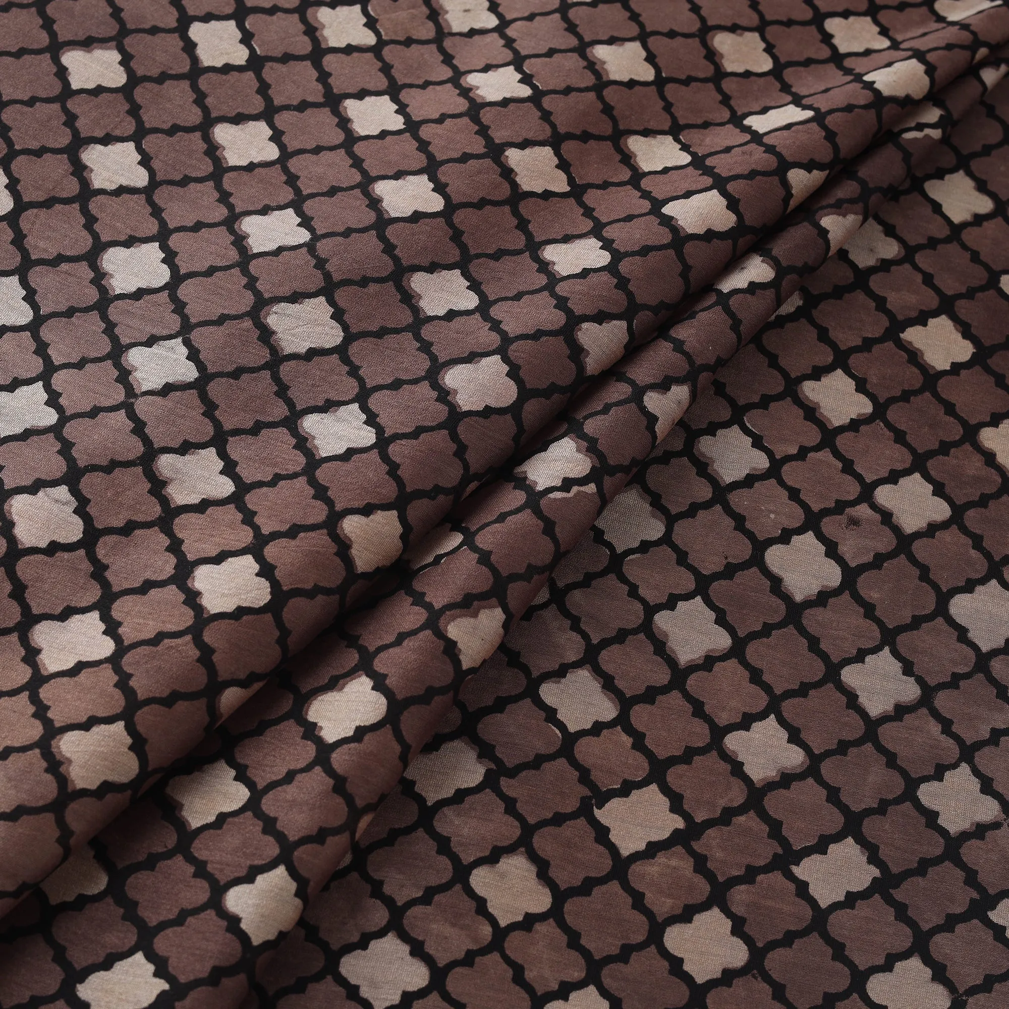 Brown - Natural Dyed Chanderi Silk Kutch Hand Block Ajrakh Print Fabric 11 sold by Itokri product image thumbnail 2