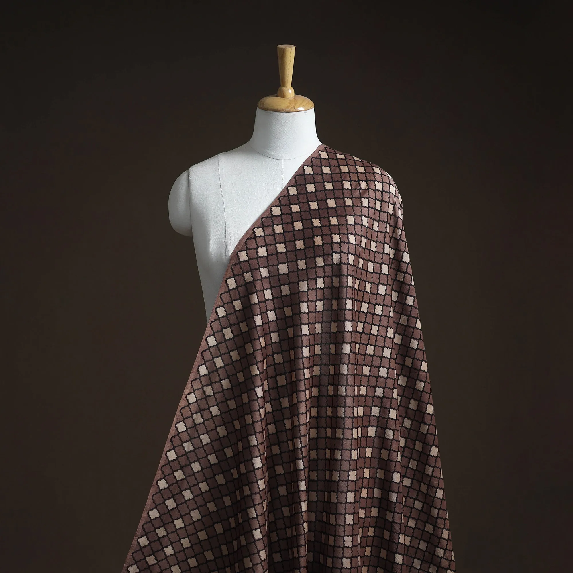 Brown - Natural Dyed Chanderi Silk Kutch Hand Block Ajrakh Print Fabric 11 sold by Itokri