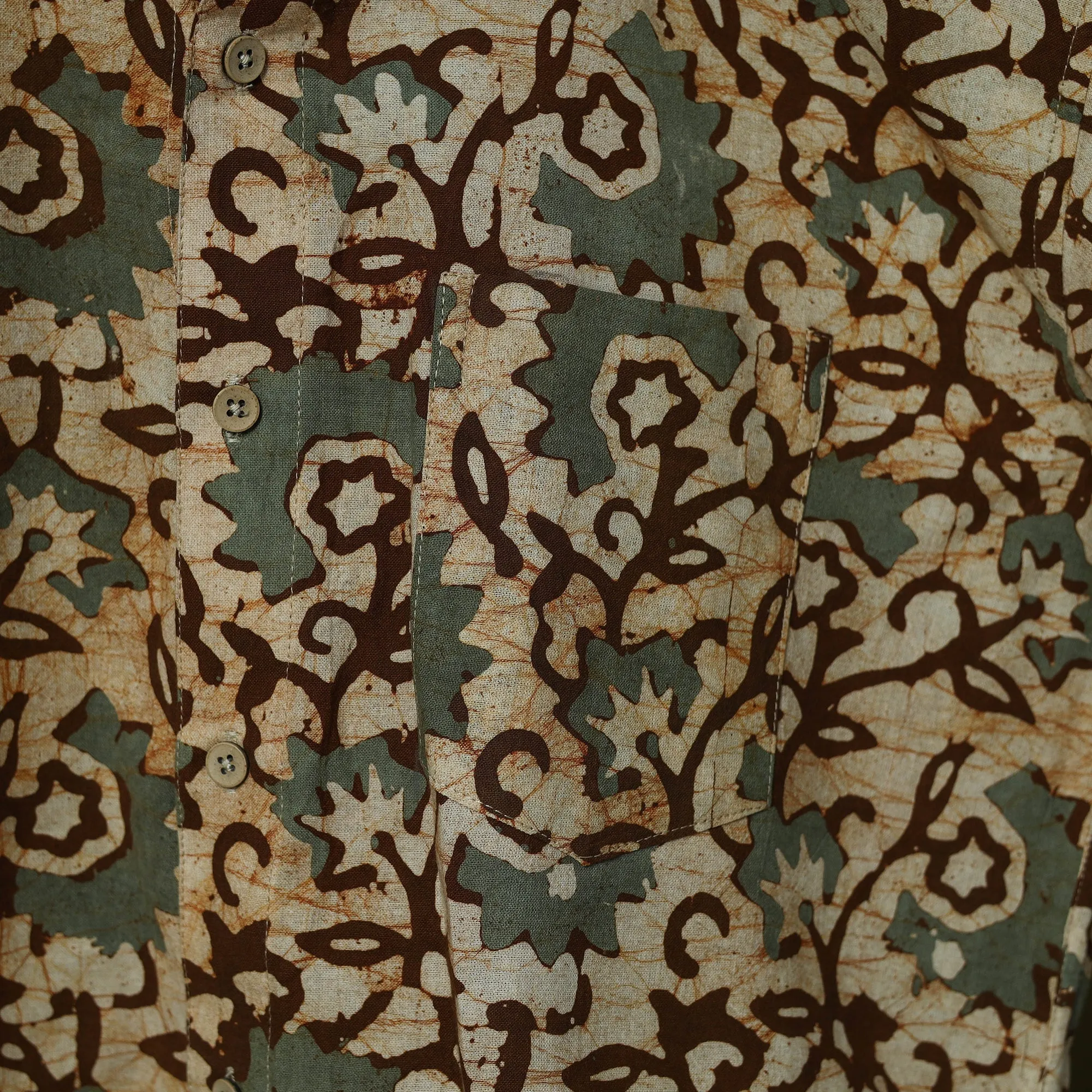 Brown - Half Sleeve Cotton Men Hand Block Batik Print Shirt 13 sold by Itokri product image thumbnail 4