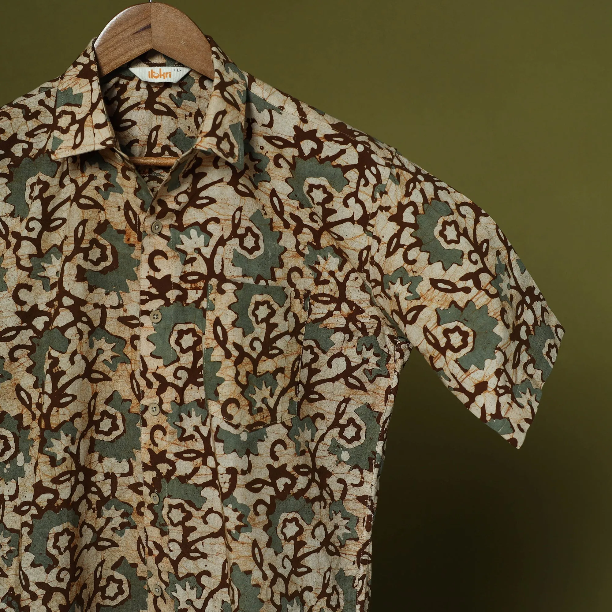Brown - Half Sleeve Cotton Men Hand Block Batik Print Shirt 13 sold by Itokri product image thumbnail 3