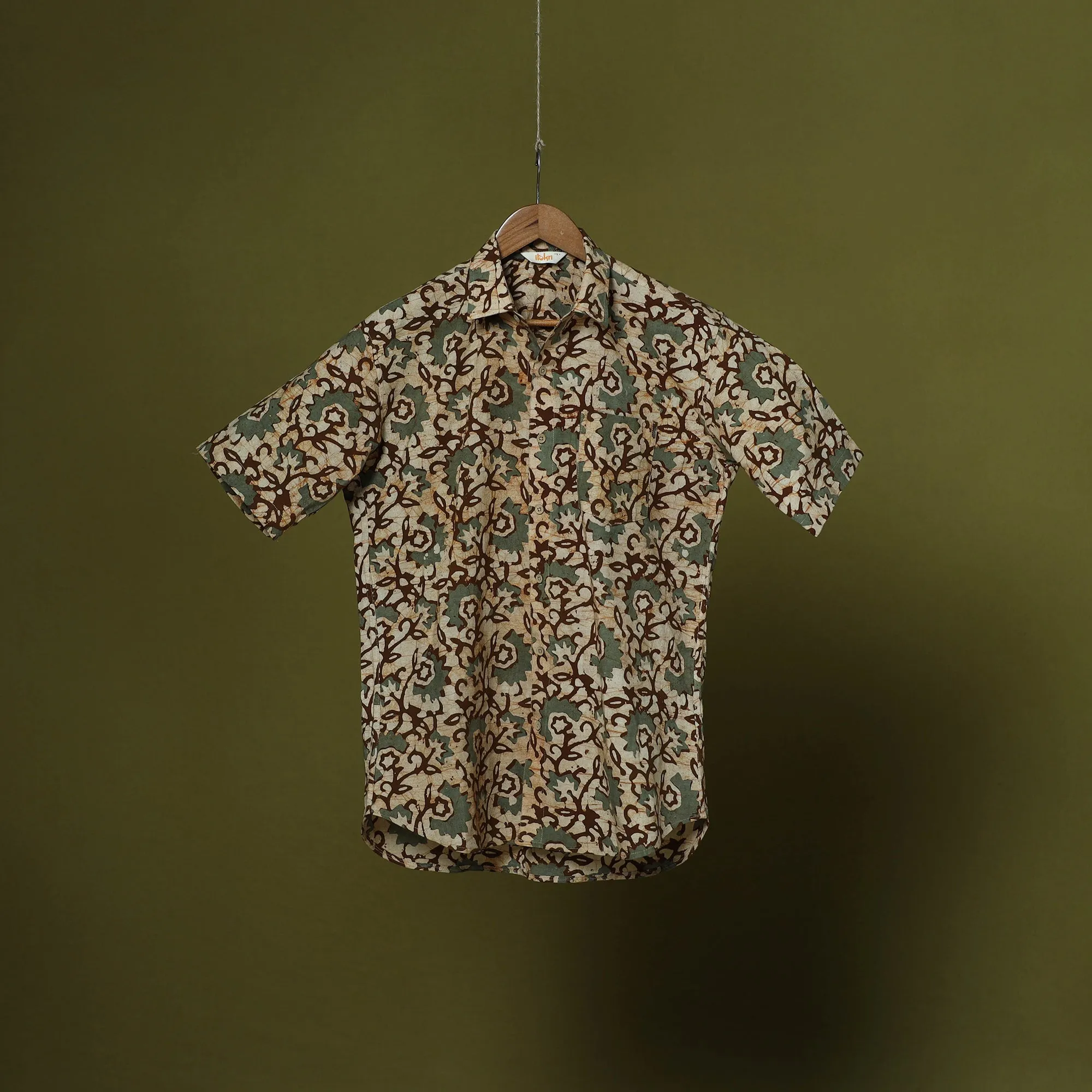 Brown - Half Sleeve Cotton Men Hand Block Batik Print Shirt 13 sold by Itokri product image thumbnail 2