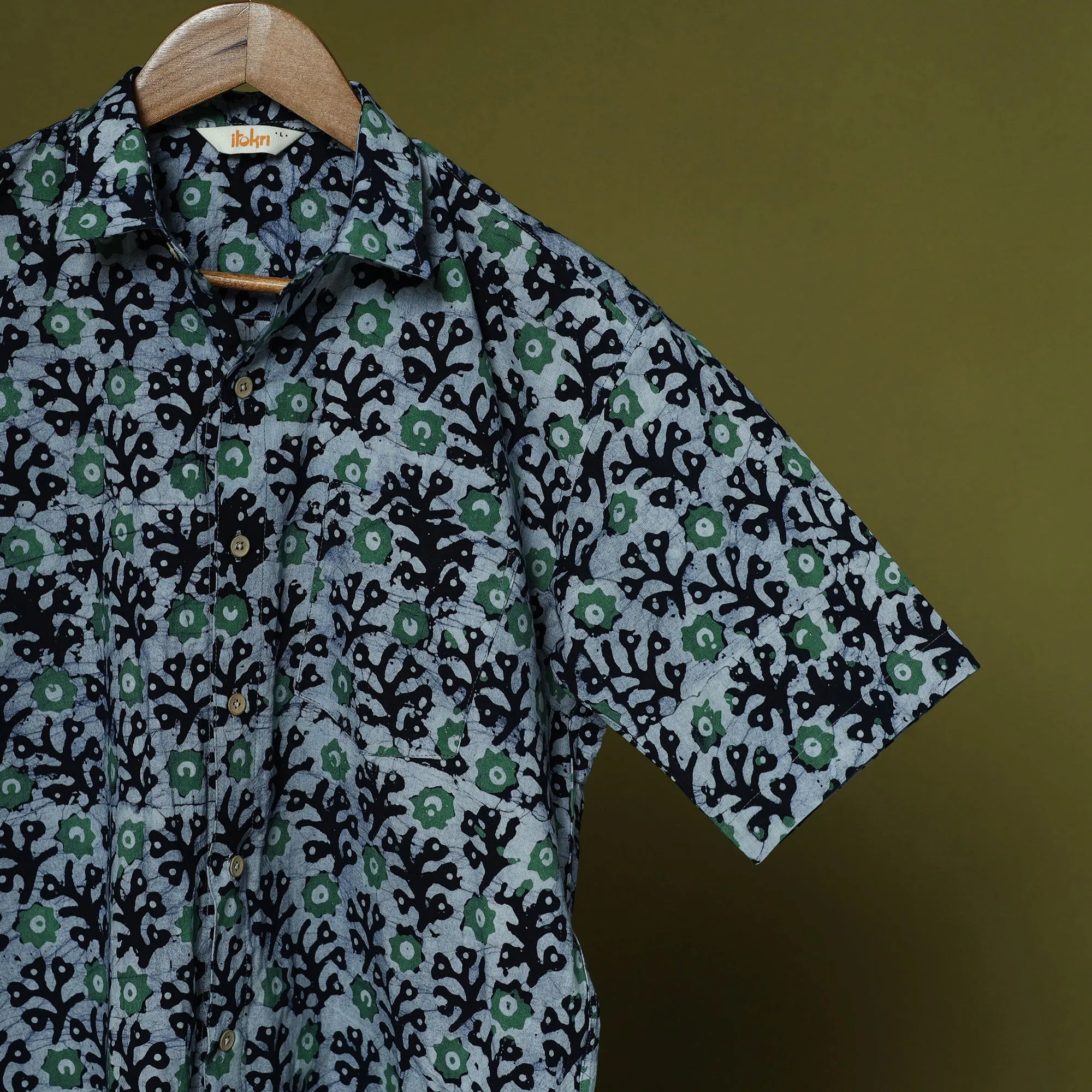 Blue - Half Sleeve Cotton Men Hand Block Batik Print Shirt 14 sold by Itokri product image thumbnail 3