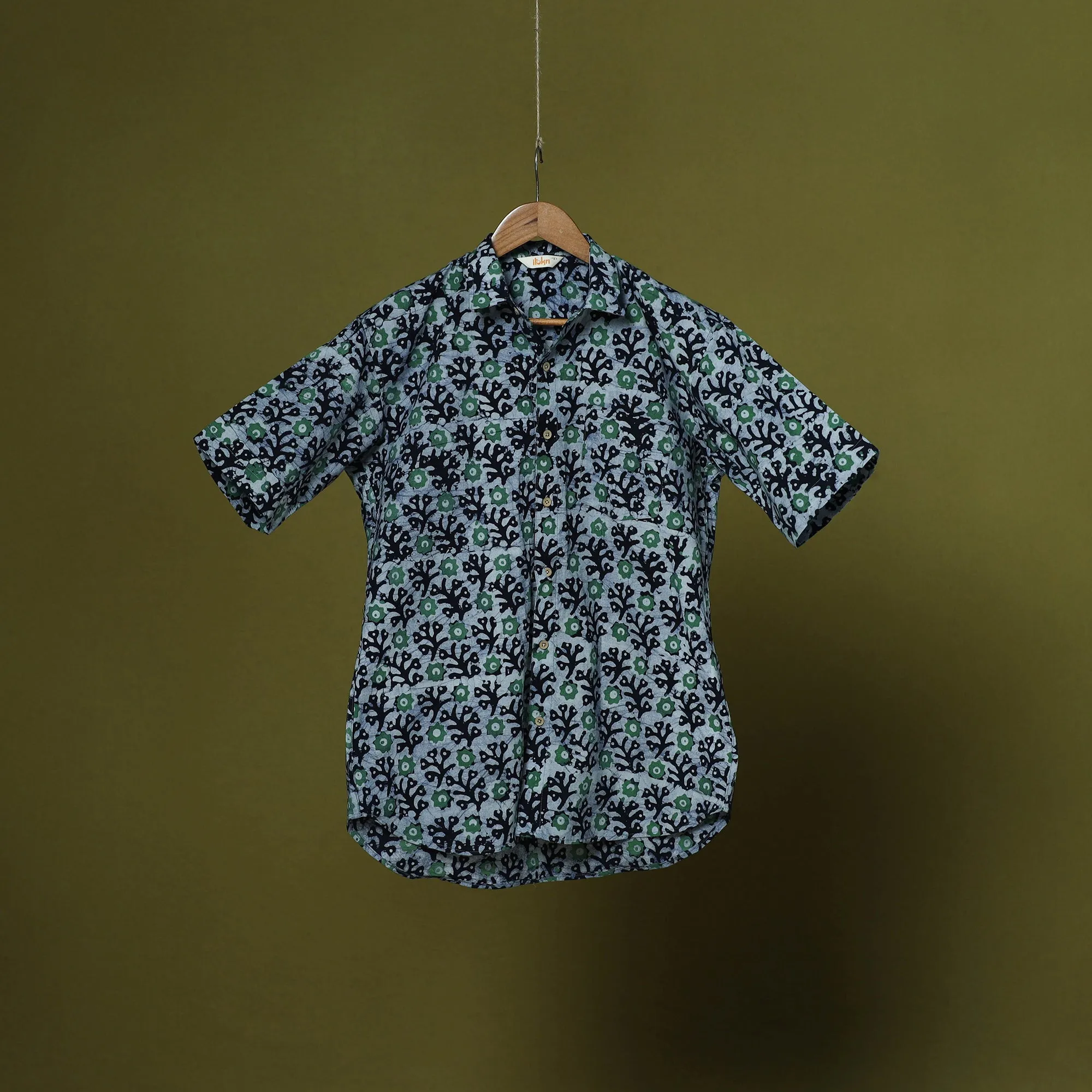 Blue - Half Sleeve Cotton Men Hand Block Batik Print Shirt 14 sold by Itokri product image thumbnail 2