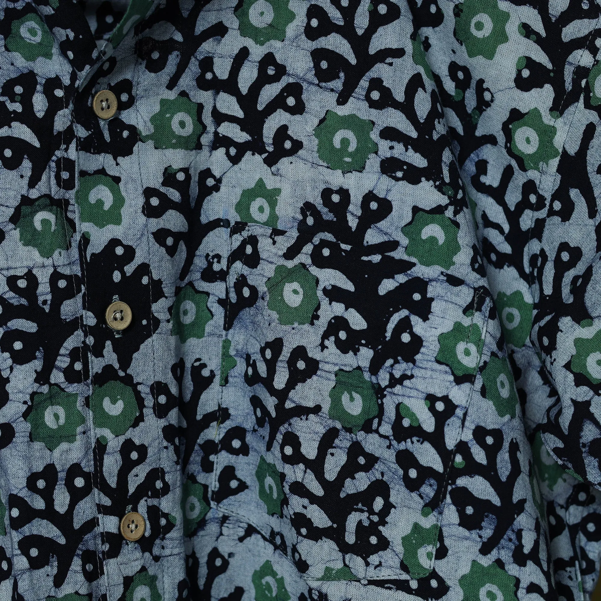 Blue - Half Sleeve Cotton Men Hand Block Batik Print Shirt 14 sold by Itokri product image thumbnail 4