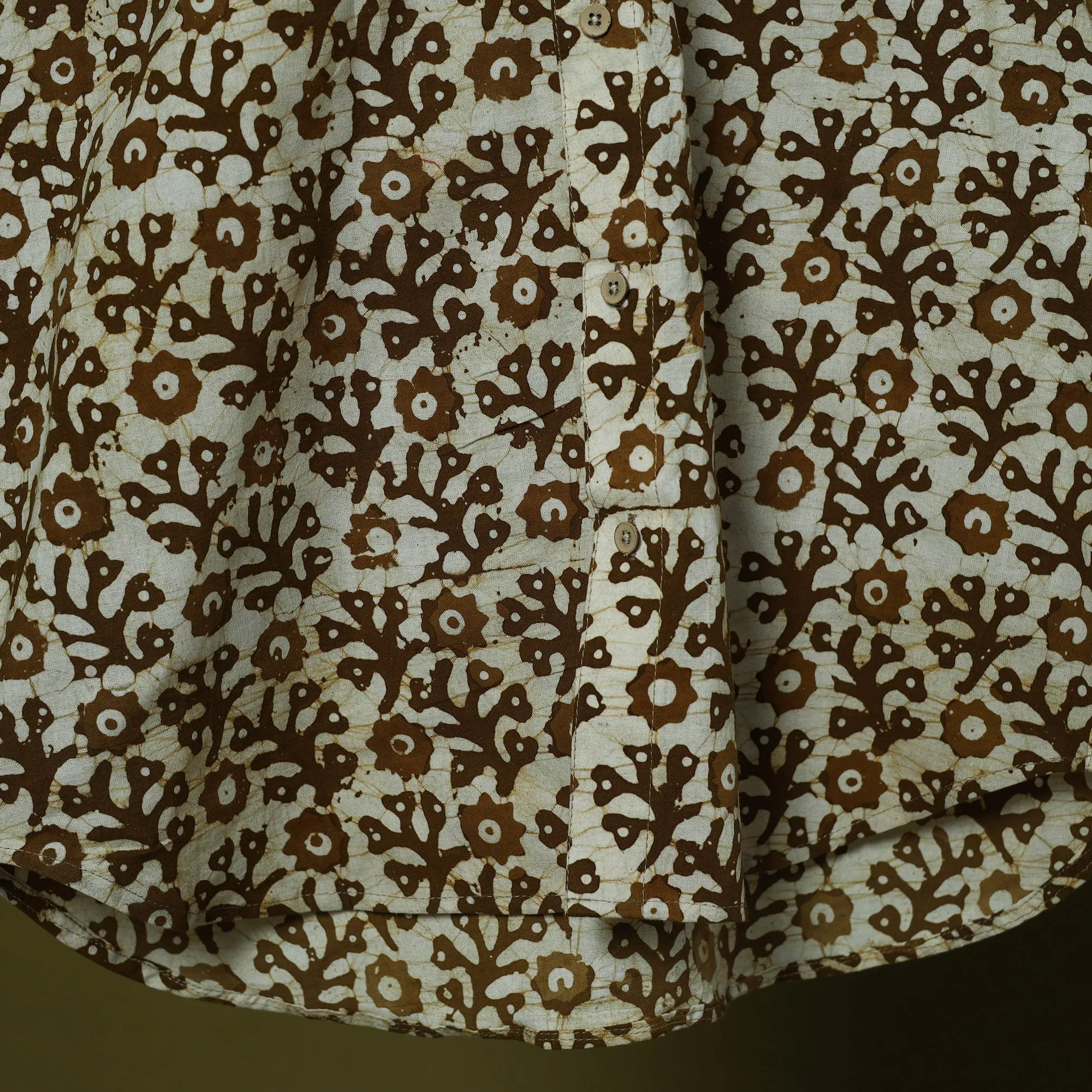 Brown - Half Sleeve Cotton Men Hand Block Batik Print Shirt 02 sold by Itokri product image thumbnail 5