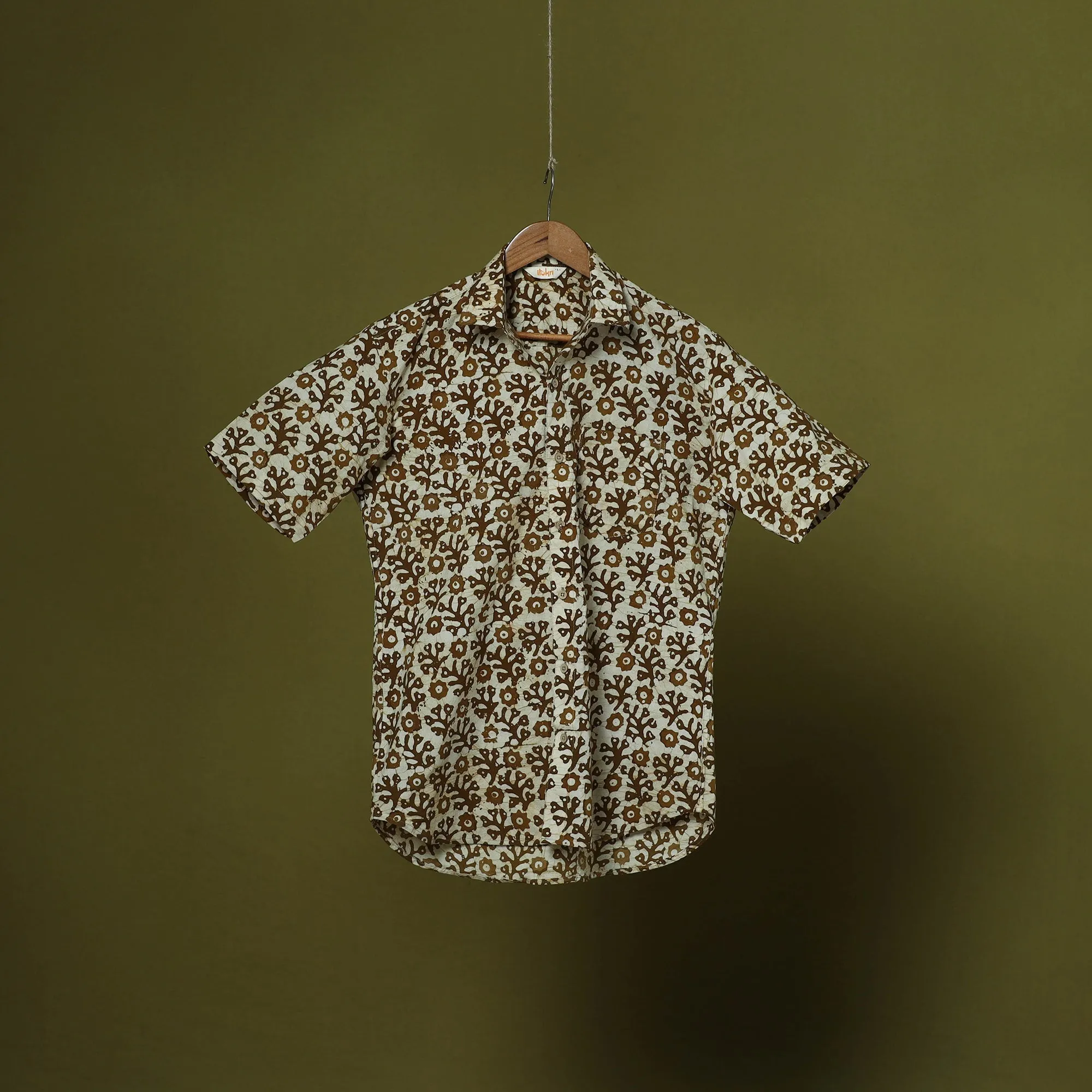 Brown - Half Sleeve Cotton Men Hand Block Batik Print Shirt 02 sold by Itokri product image thumbnail 2