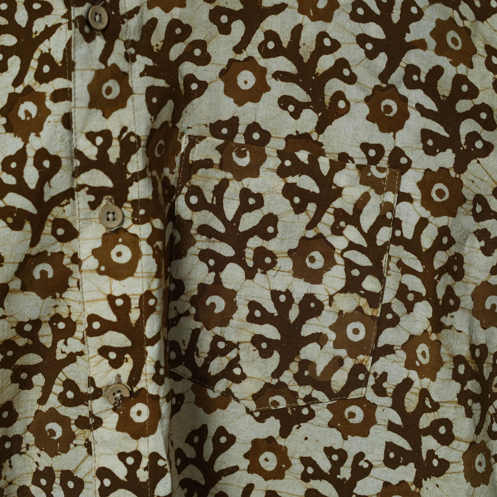 Brown - Half Sleeve Cotton Men Hand Block Batik Print Shirt 02 sold by Itokri product image thumbnail 4
