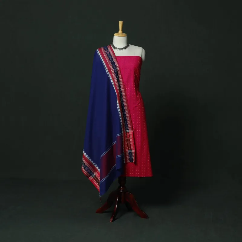 Pink - Jacquard Cotton 2pc Unstitched Dress Material with Earrings 14 made by Itokri