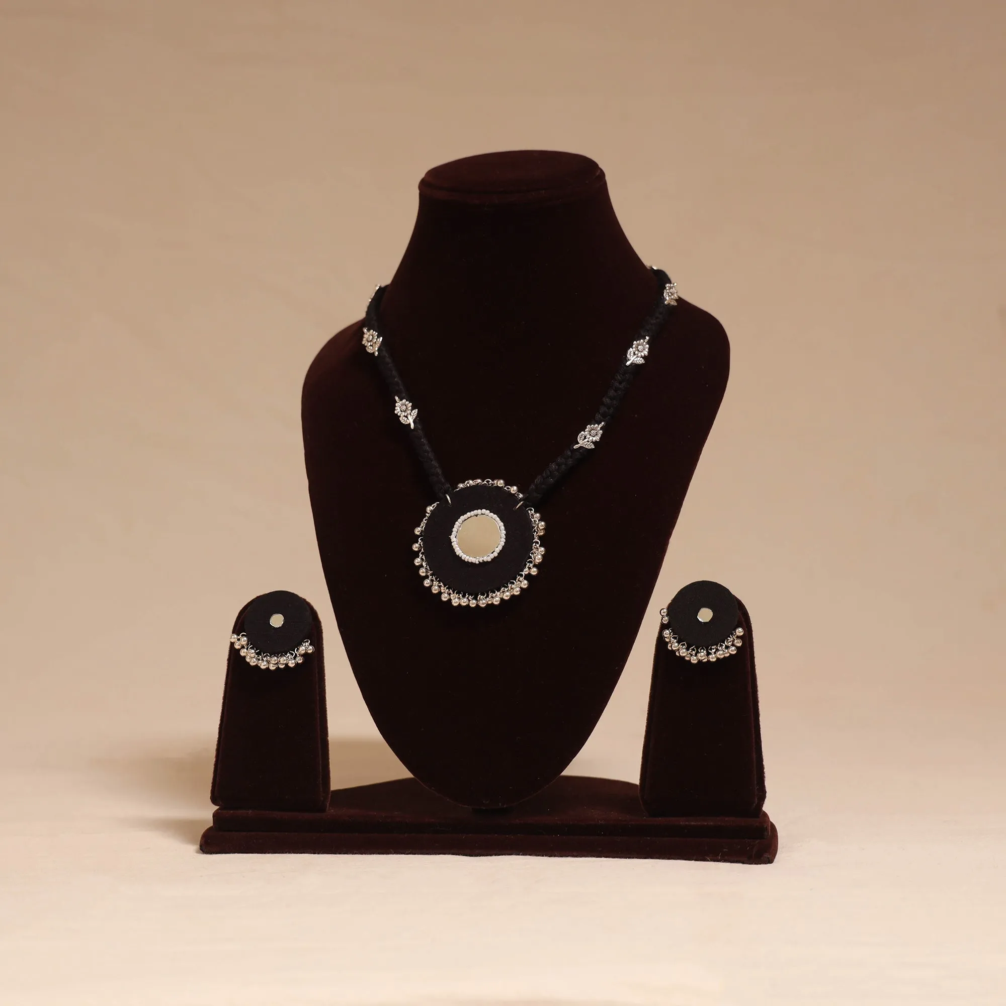 Black - Ghungroo Mirror Work Fabart Necklace Set 09 sold by Itokri