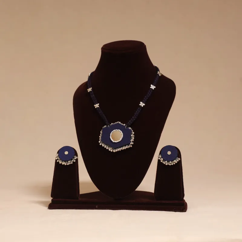 Blue - Ghungroo Mirror Work Fabart Necklace Set 04 made by Itokri