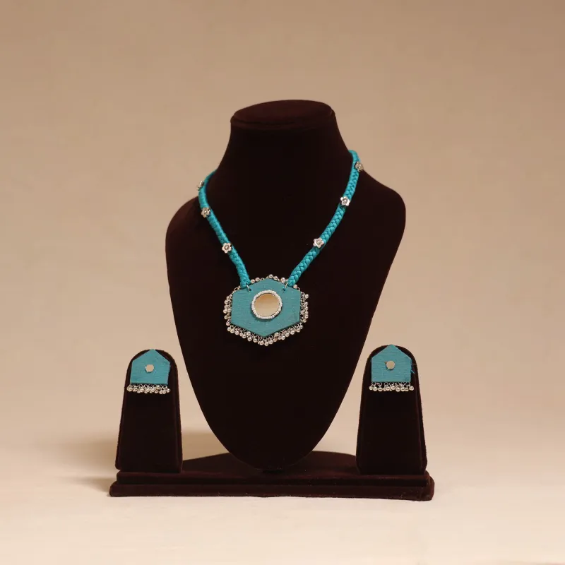Blue - Ghungroo Mirror Work Fabart Necklace Set 01 made by Itokri