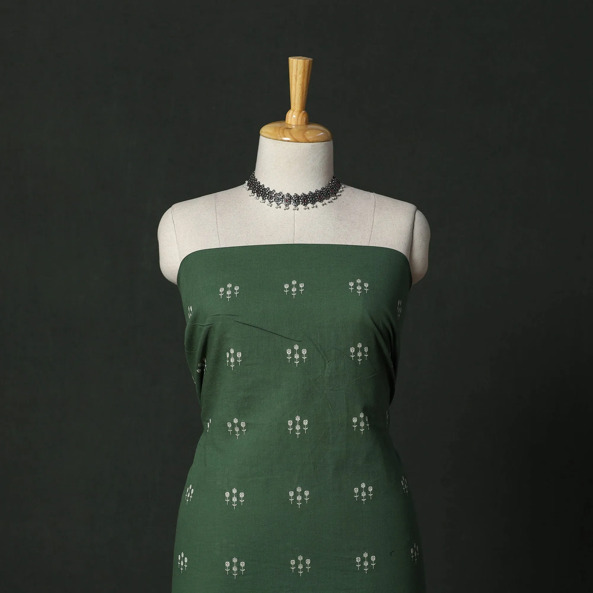 Green - Jacquard Cotton 2pc Unstitched Dress Material with Earrings 06 sold by Itokri product image thumbnail 2