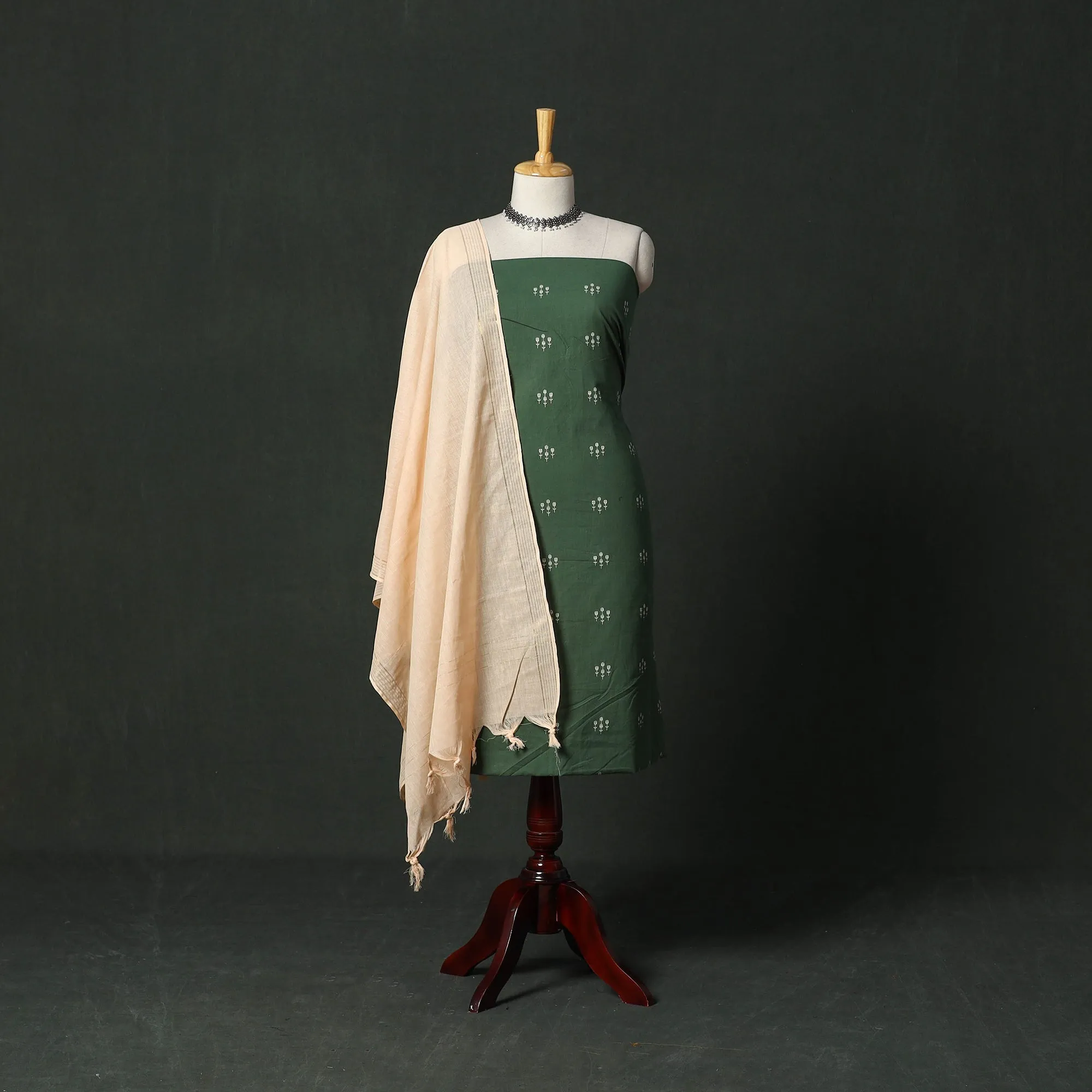 Green - Jacquard Cotton 2pc Unstitched Dress Material with Earrings 06 sold by Itokri