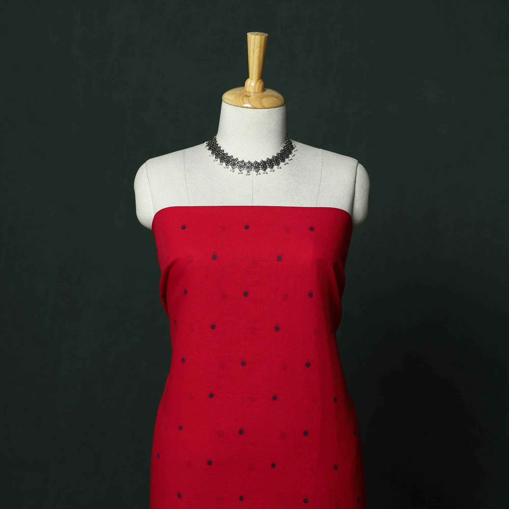 Red - Jacquard Cotton 2pc Unstitched Dress Material with Earrings 09 sold by Itokri product image thumbnail 2