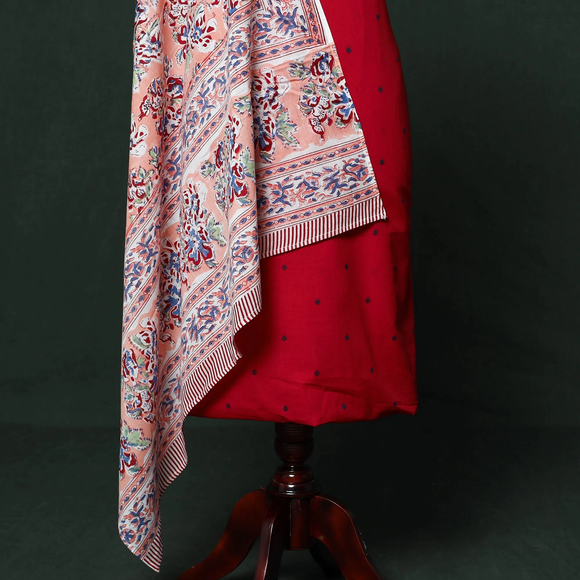 Red - Jacquard Cotton 2pc Unstitched Dress Material with Earrings 09 sold by Itokri product image thumbnail 4