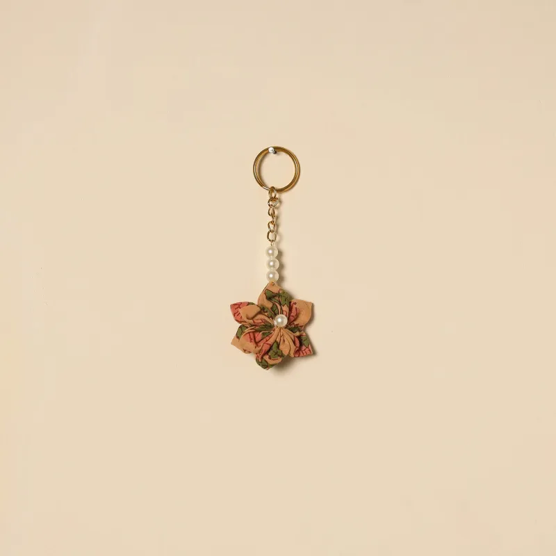 Yellow - Beaded Fabart Flower Keychain 64 made by Itokri