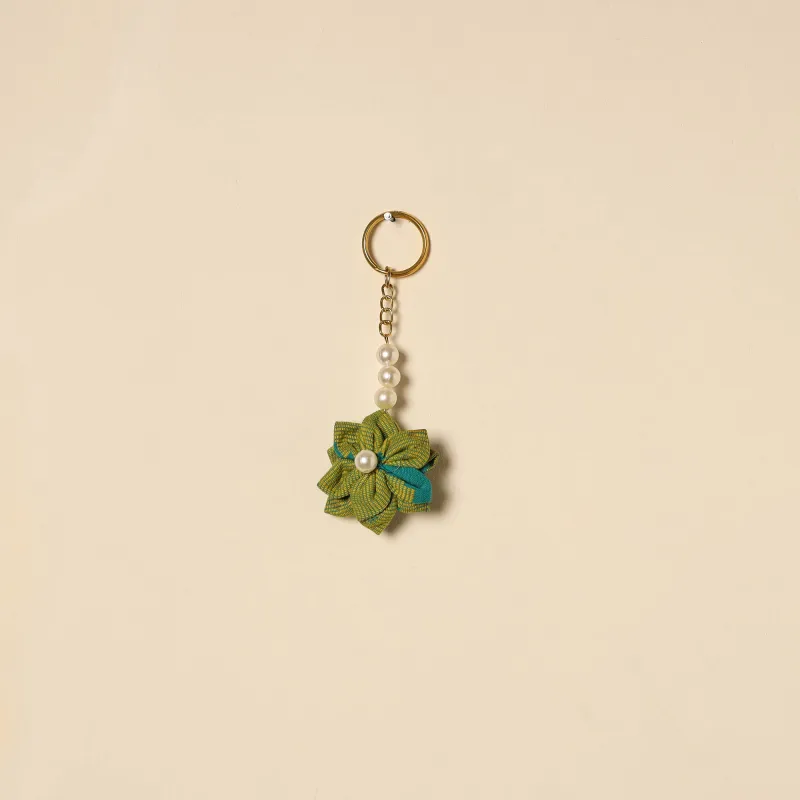 Green - Beaded Fabart Flower Keychain 56 made by Itokri