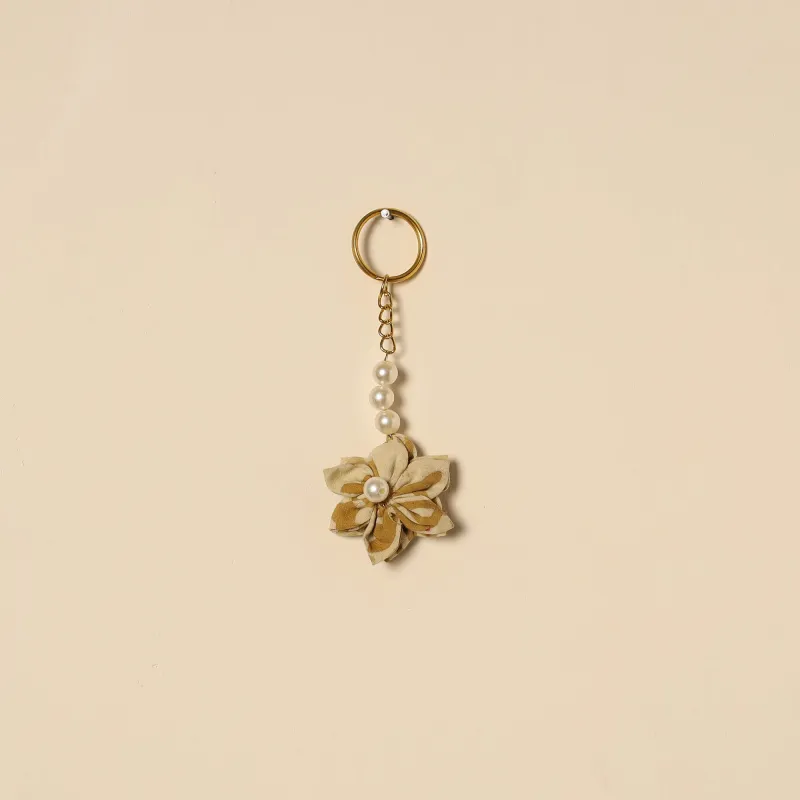 Yellow - Beaded Fabart Flower Keychain 27 made by Itokri