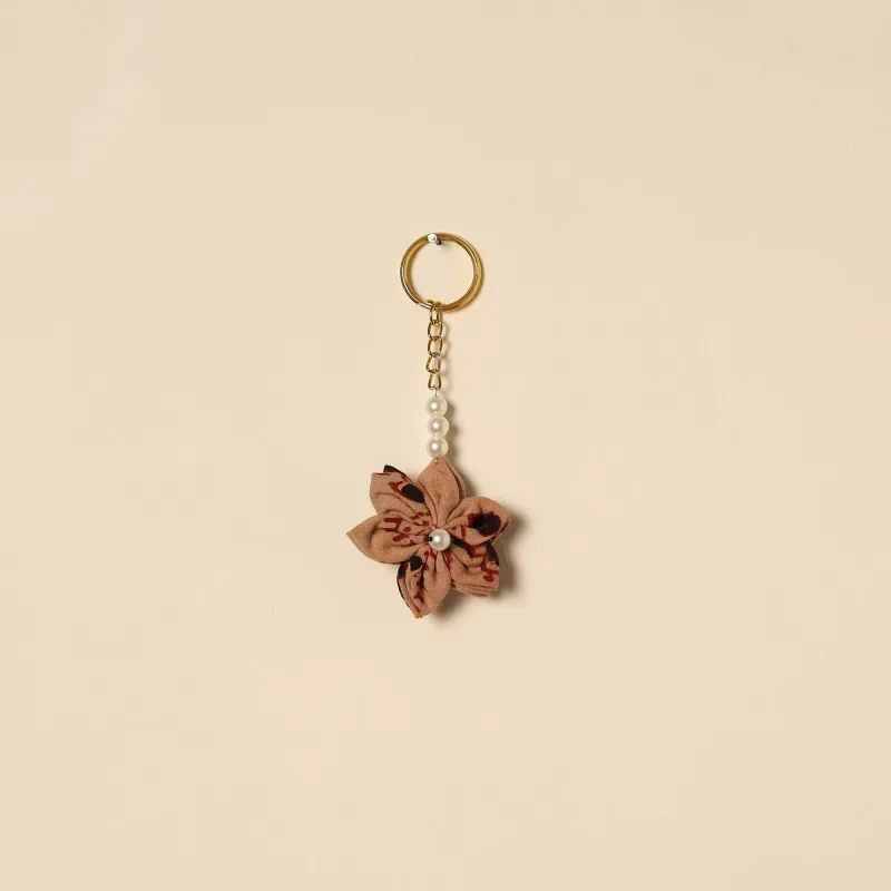 Brown - Beaded Fabart Flower Keychain 19 made by Itokri