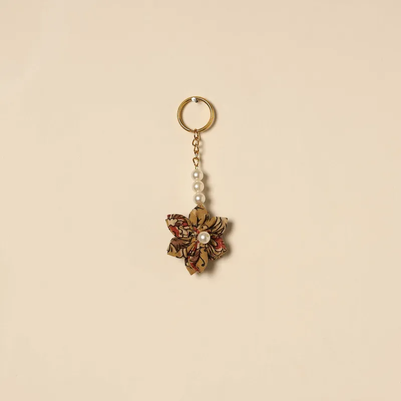 Brown - Beaded Fabart Flower Keychain 15 made by Itokri