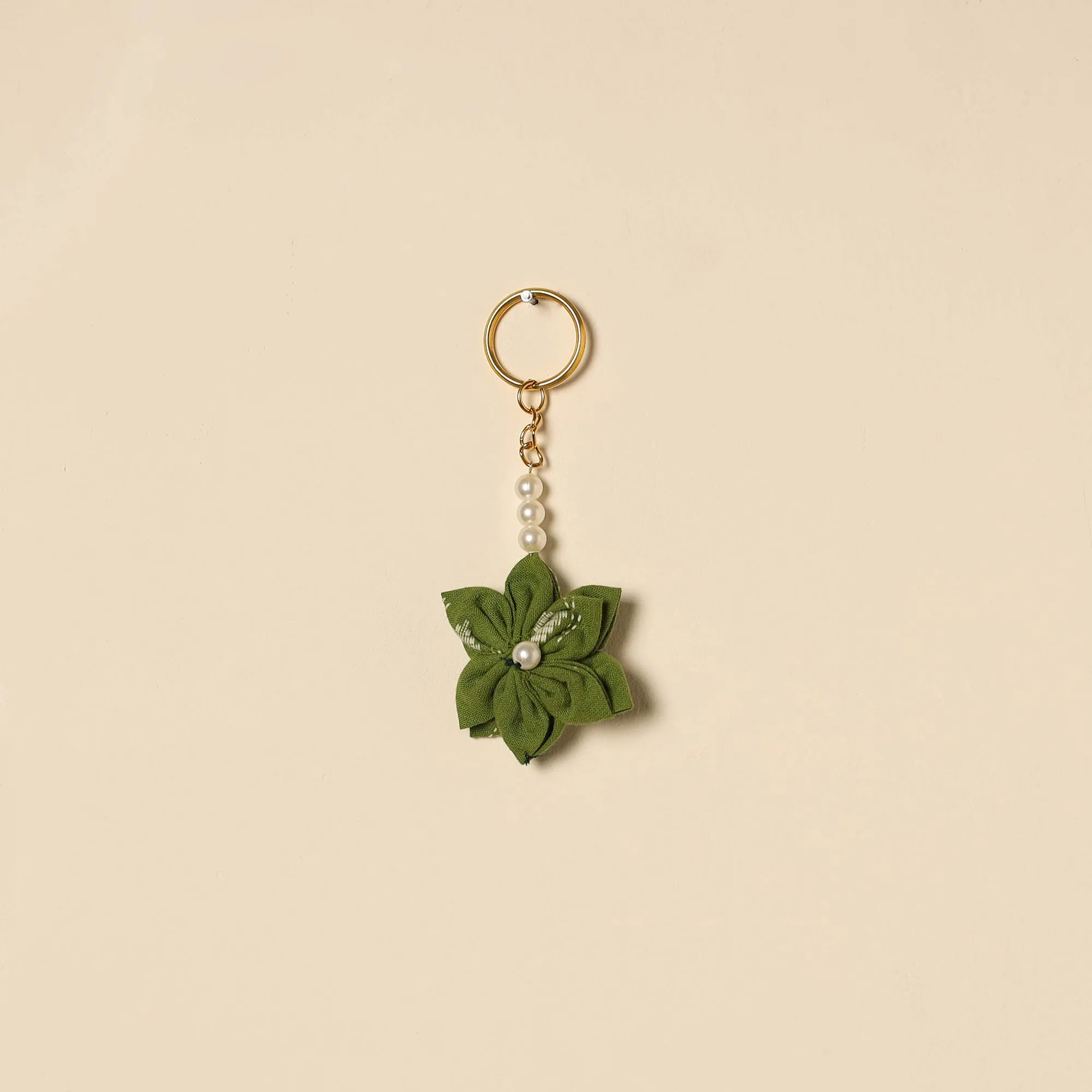 Green - Beaded Fabart Flower Keychain 12 sold by Itokri