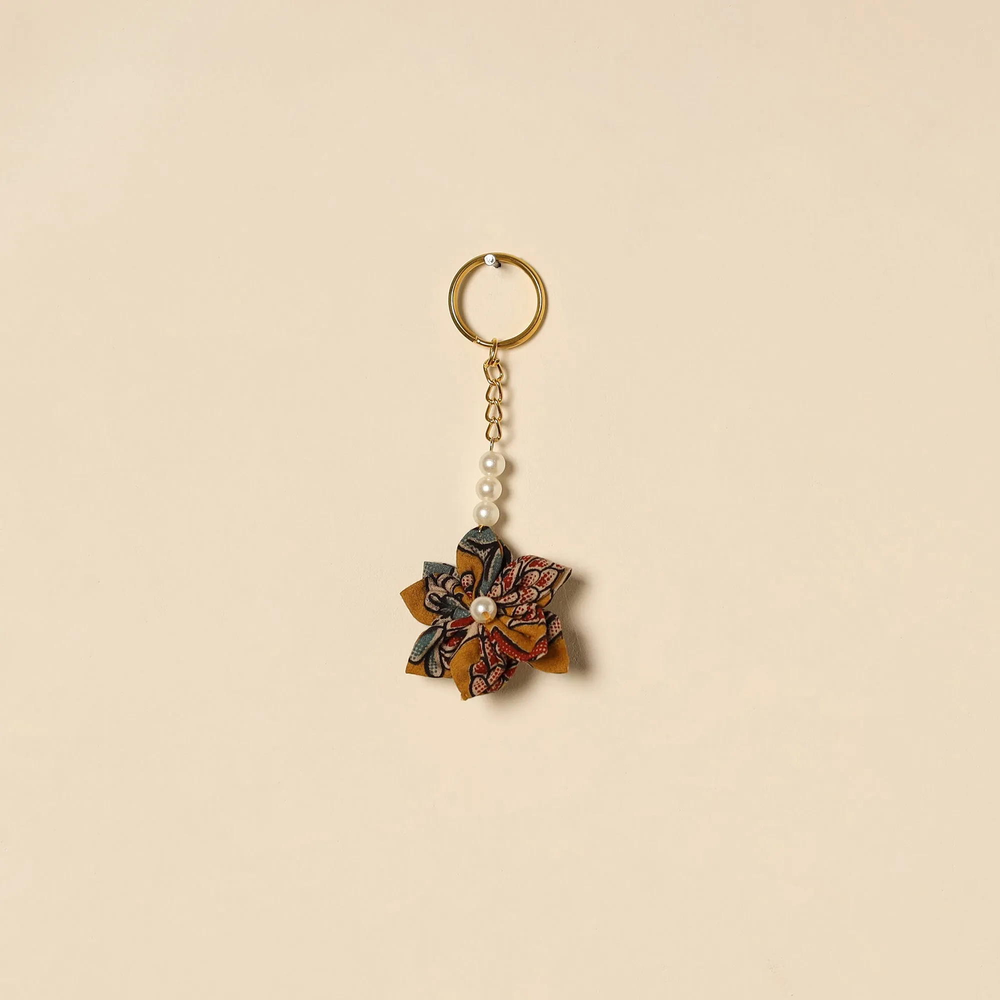 Yellow - Beaded Fabart Flower Keychain 08 sold by Itokri