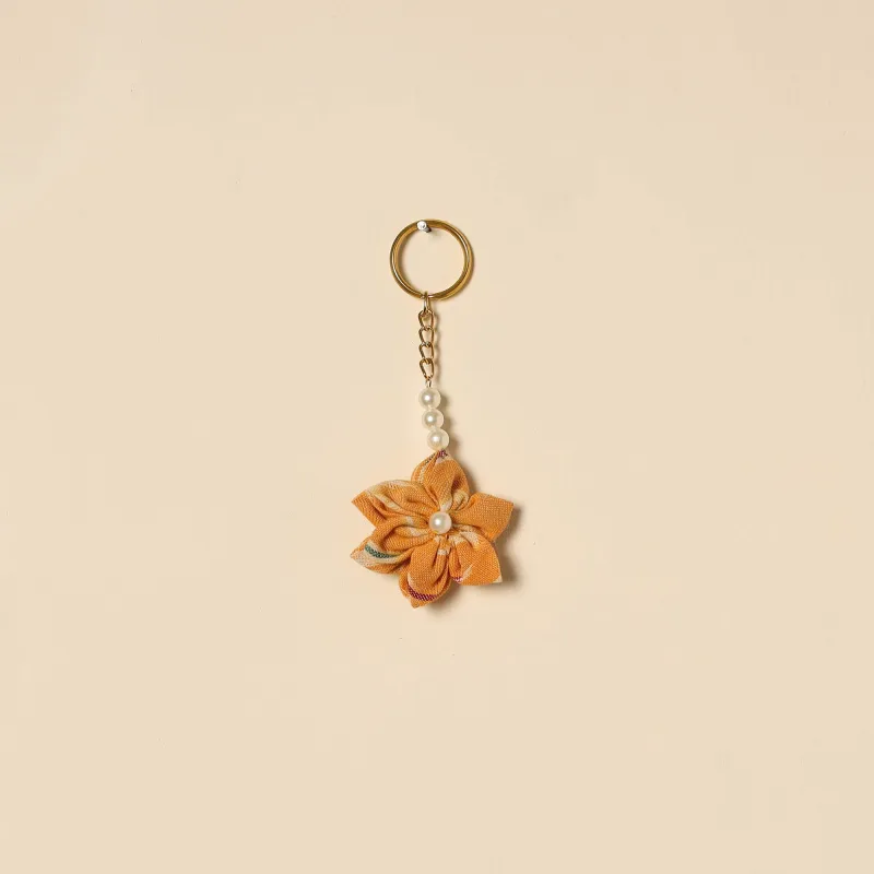 Yellow - Beaded Fabart Flower Keychain 03 made by Itokri
