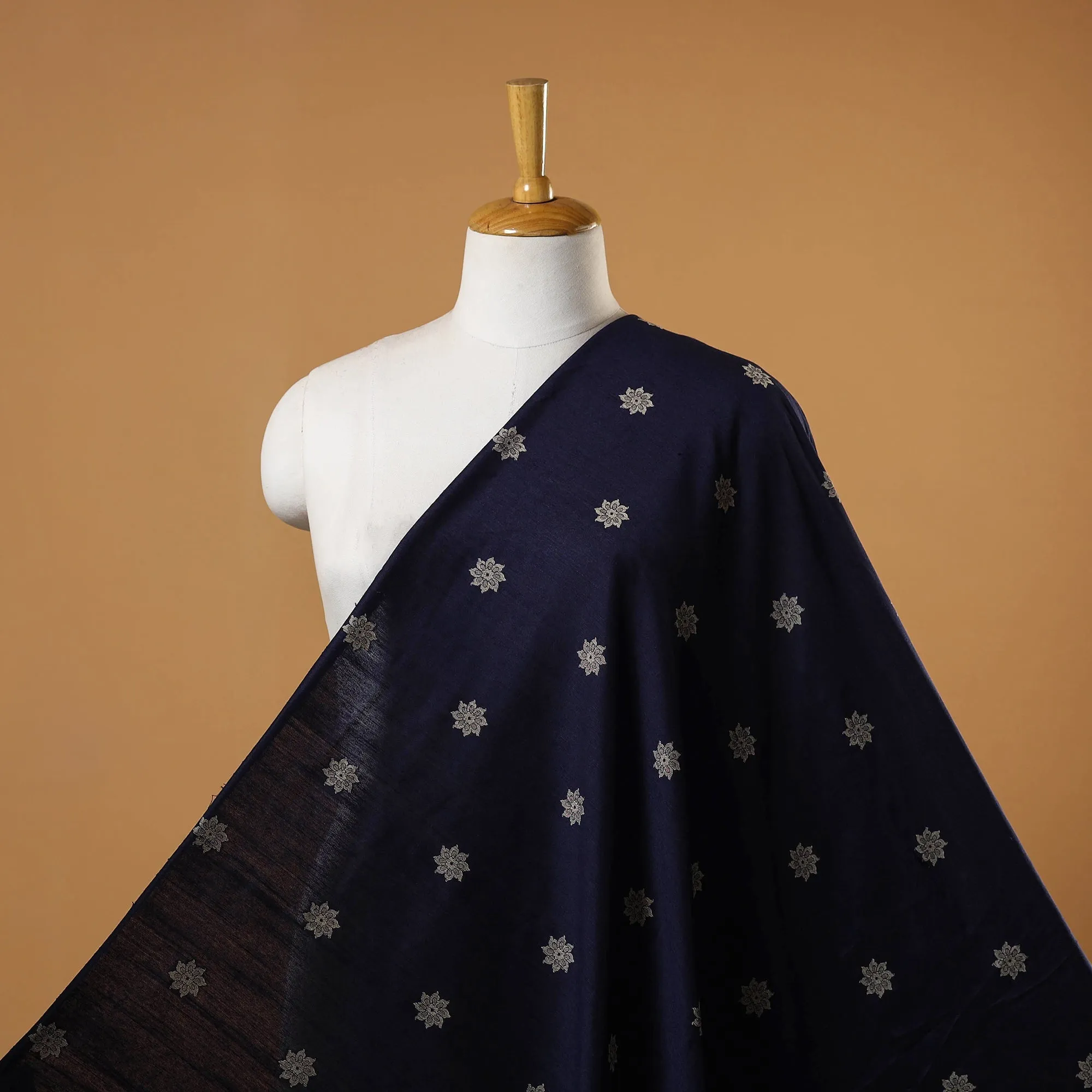 Blue - Spun Dupion Viscose Silk Thread Buta Fabric 20 sold by Itokri