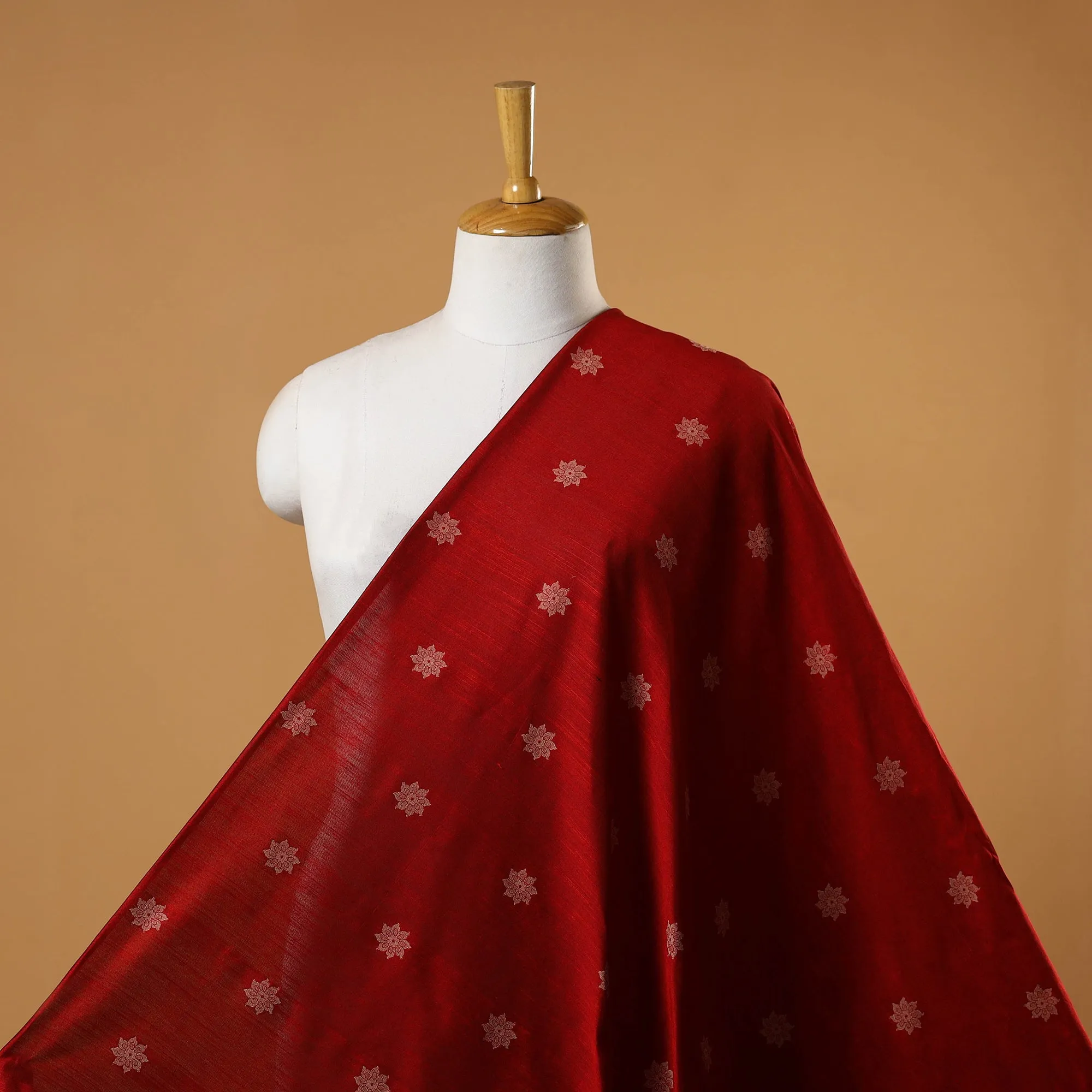 Red - Spun Dupion Viscose Silk Thread Buta Fabric 18 sold by Itokri