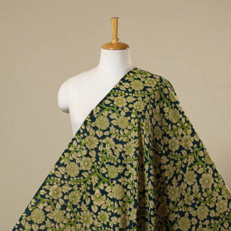 Green - Printed Cotton Kalamkari Fabric 02 made by Itokri