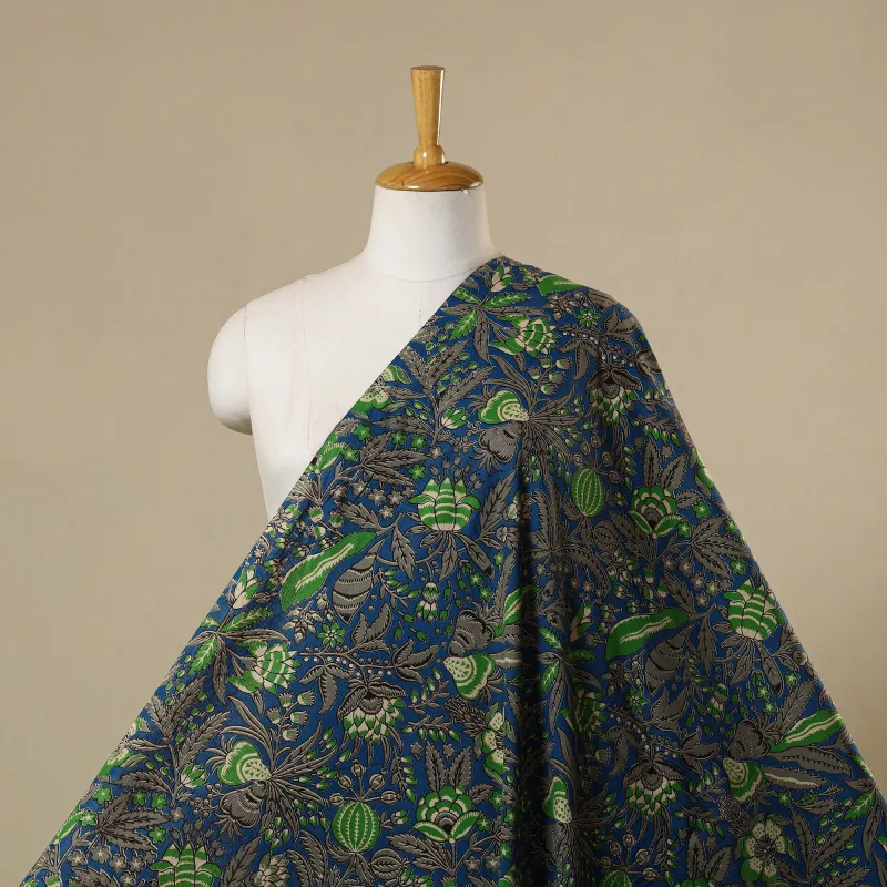 Blue - Printed Cotton Kalamkari Fabric 24 made by Itokri