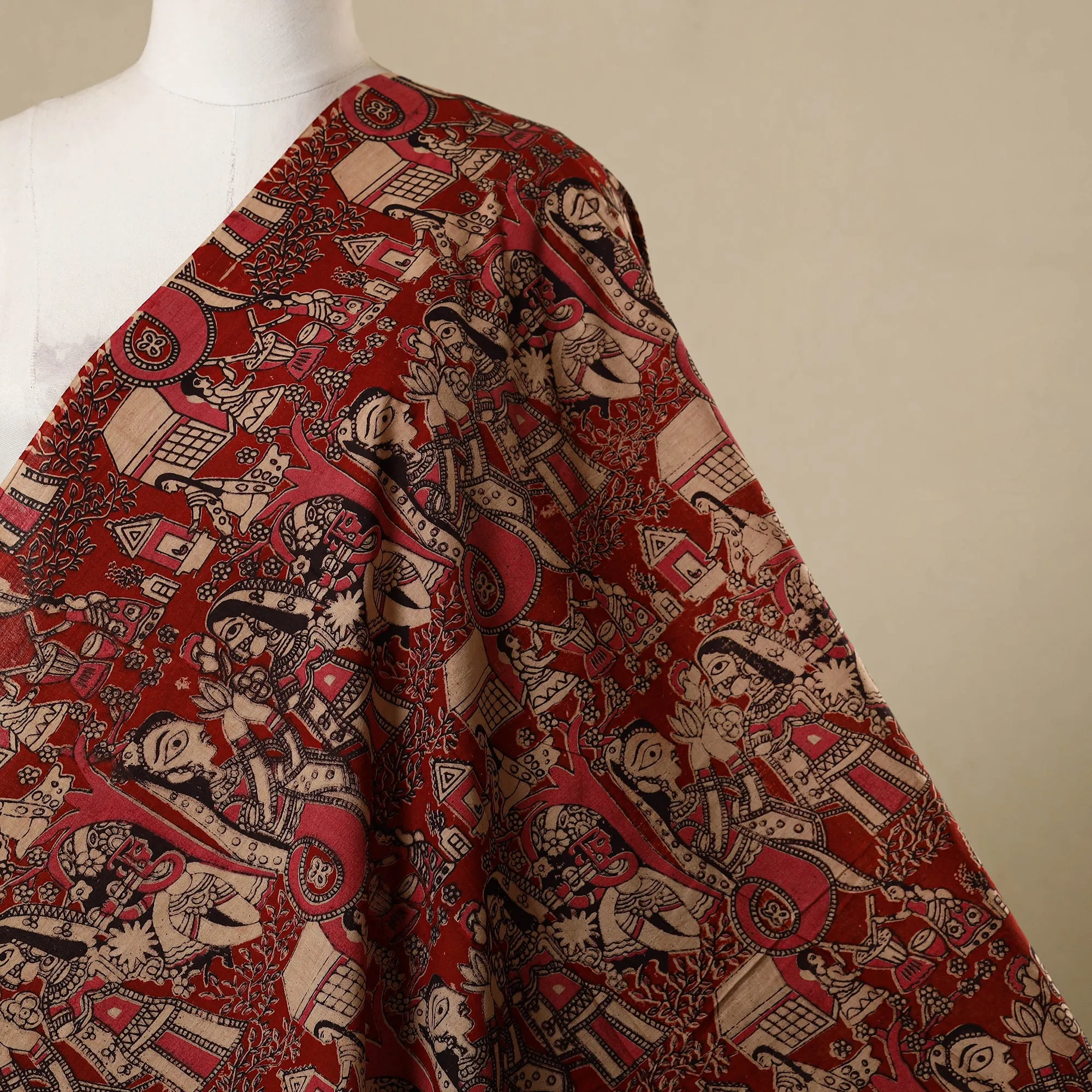 Red - Printed Cotton Kalamkari Fabric 22 sold by Itokri product image thumbnail 2