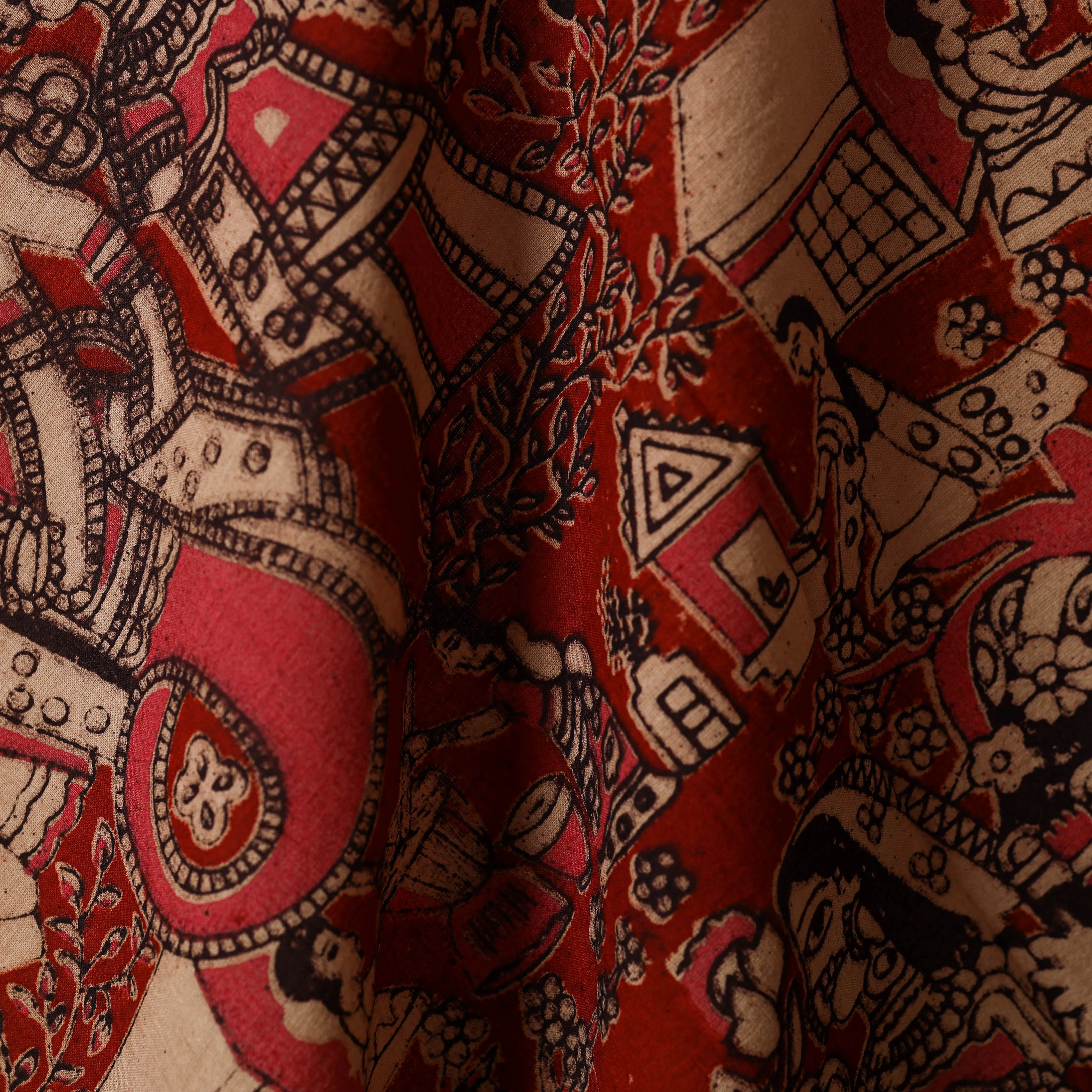 Red - Printed Cotton Kalamkari Fabric 22 sold by Itokri product image thumbnail 3