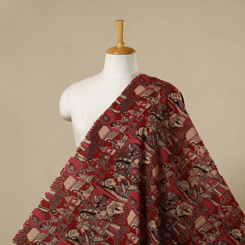 Red - Printed Cotton Kalamkari Fabric 22 made by Itokri