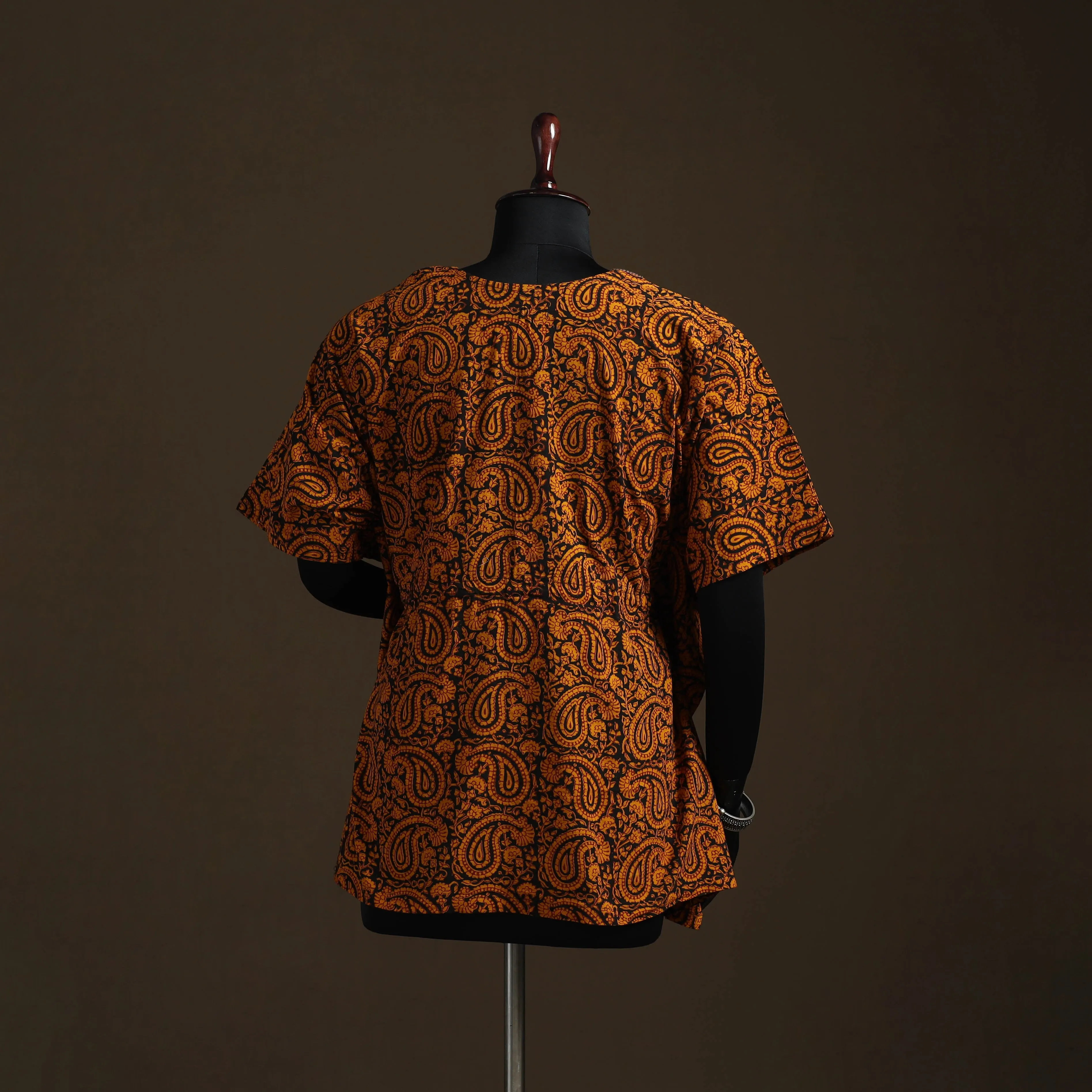 Orange - Natural Dyed Hand Block Bagh Print Patchwork Cotton Kaftan (Short) 45 sold by Itokri product image thumbnail 5