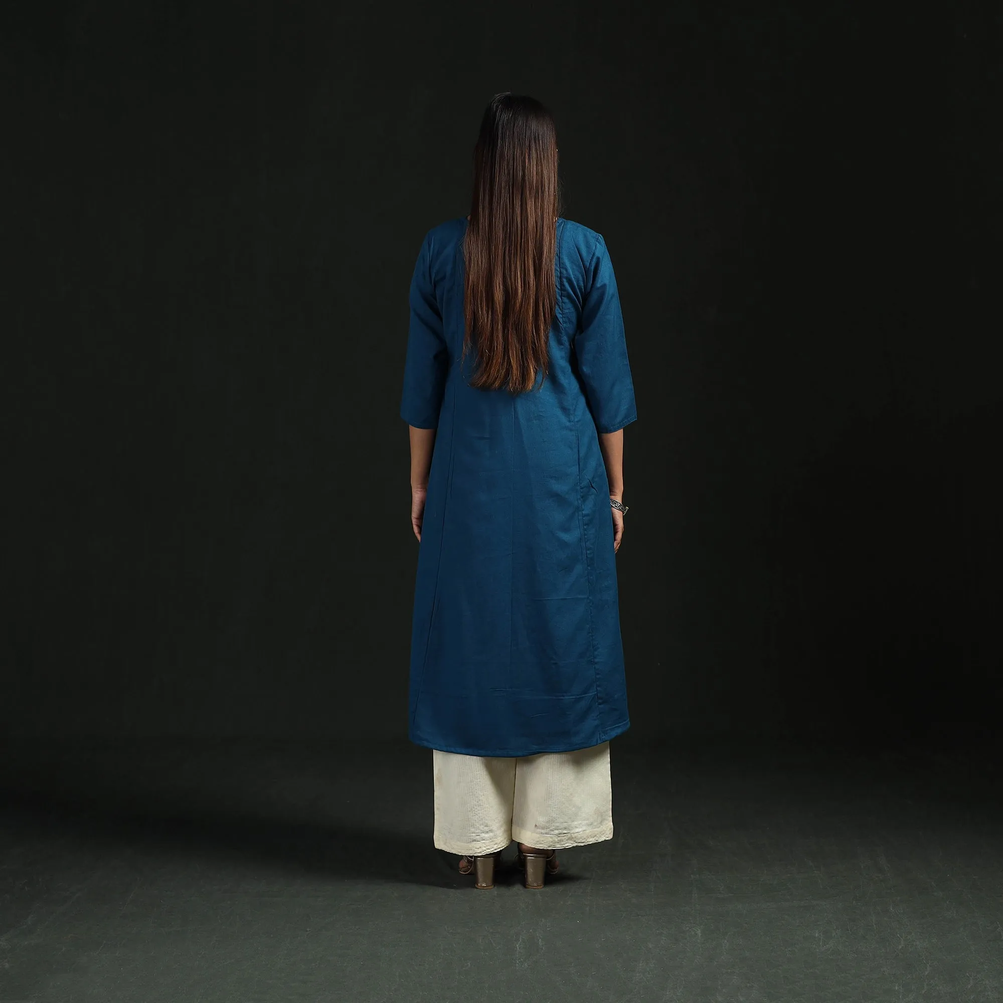 Blue - Flex Cotton Plain Hand Embroidered A-Line Kurta for women 11 sold by Itokri product image thumbnail 5