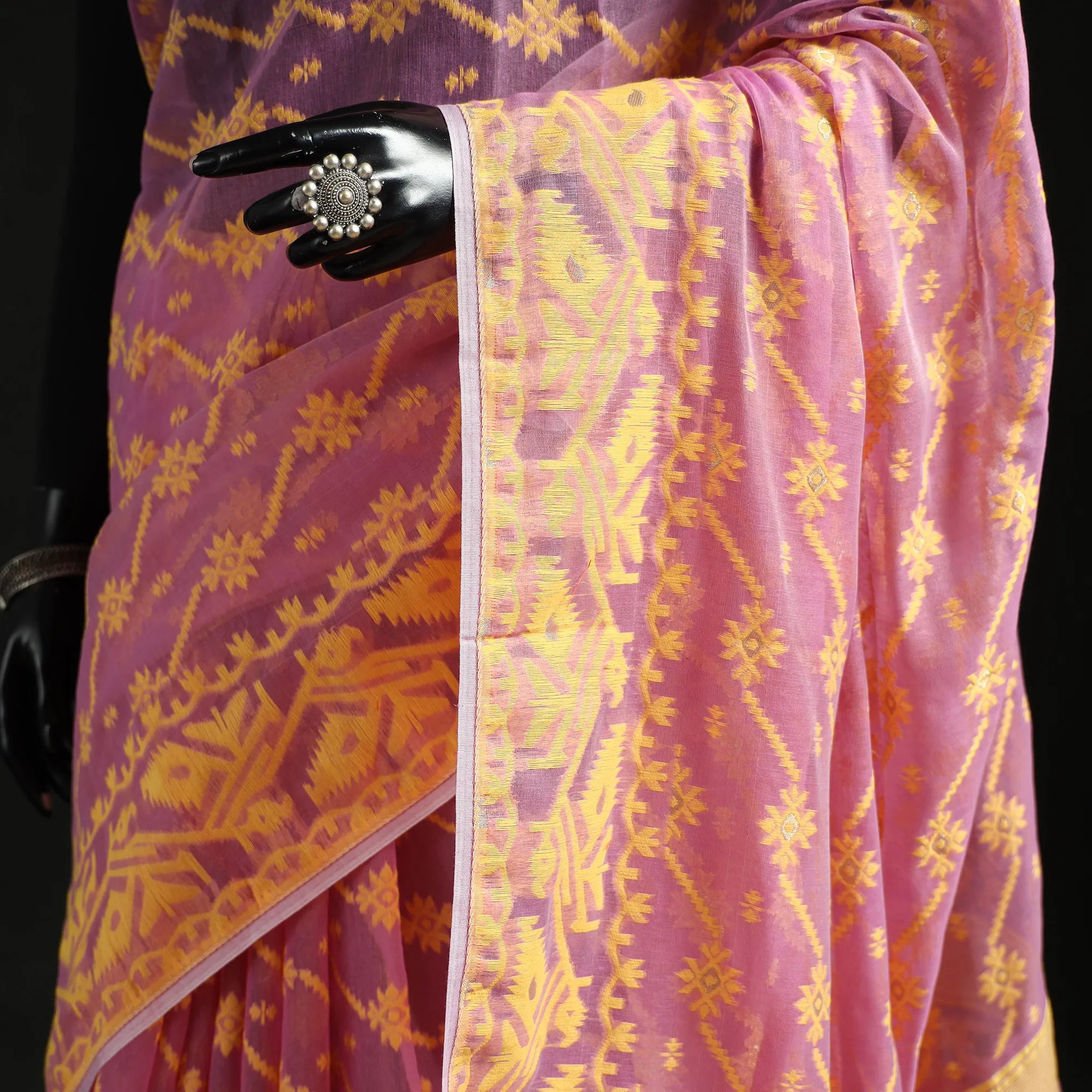 Pink - Silk Cotton Dhakai Jamdani Saree 07 sold by Itokri product image thumbnail 3