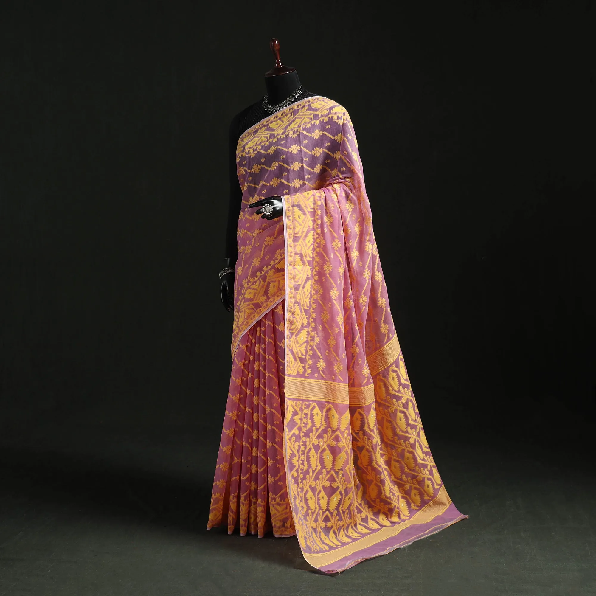 Pink - Silk Cotton Dhakai Jamdani Saree 07 sold by Itokri