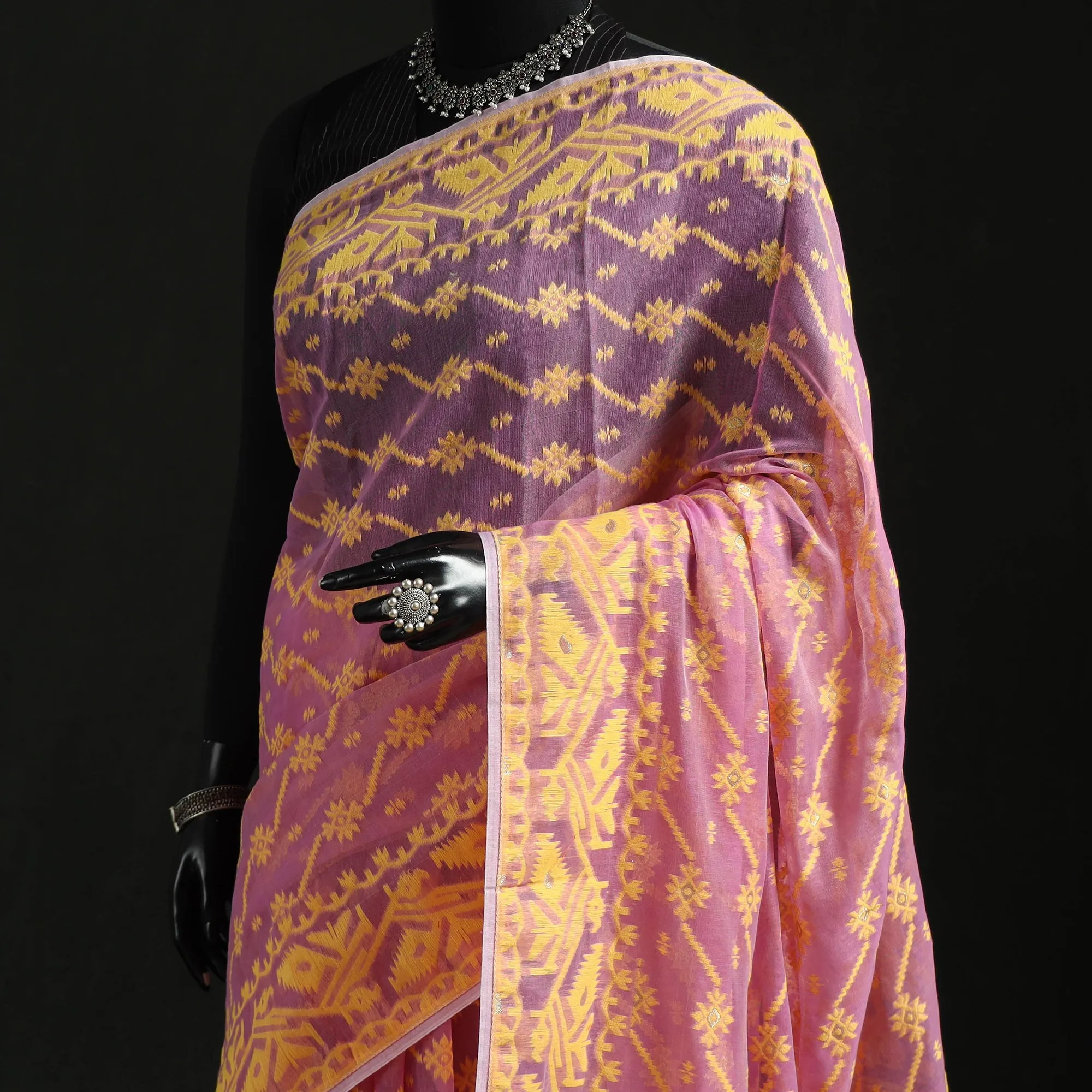 Pink - Silk Cotton Dhakai Jamdani Saree 07 sold by Itokri product image thumbnail 2