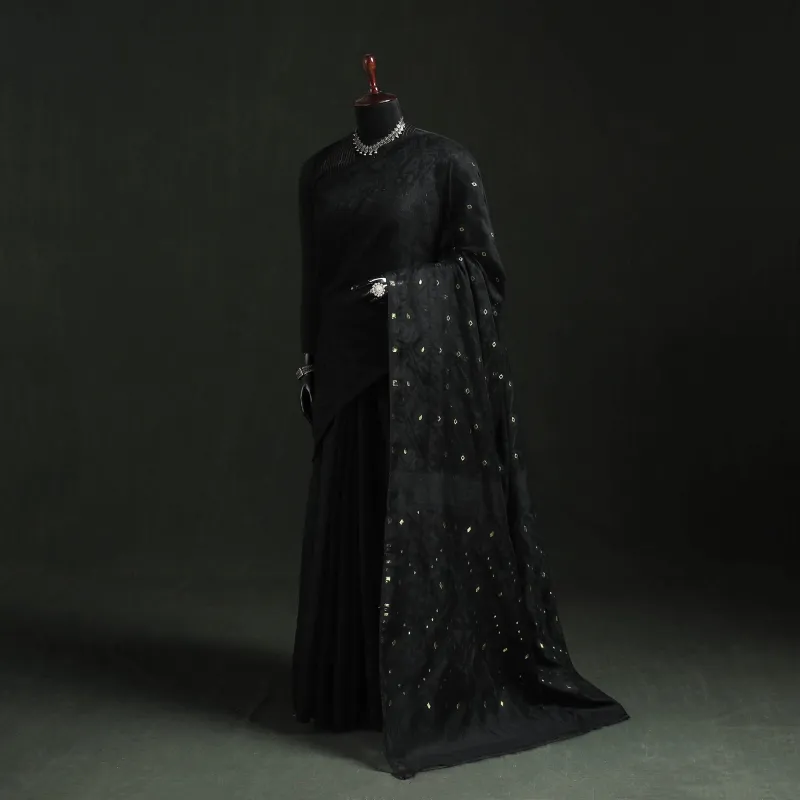 Black - Silk Cotton Dhakai Jamdani Saree 19 made by Itokri