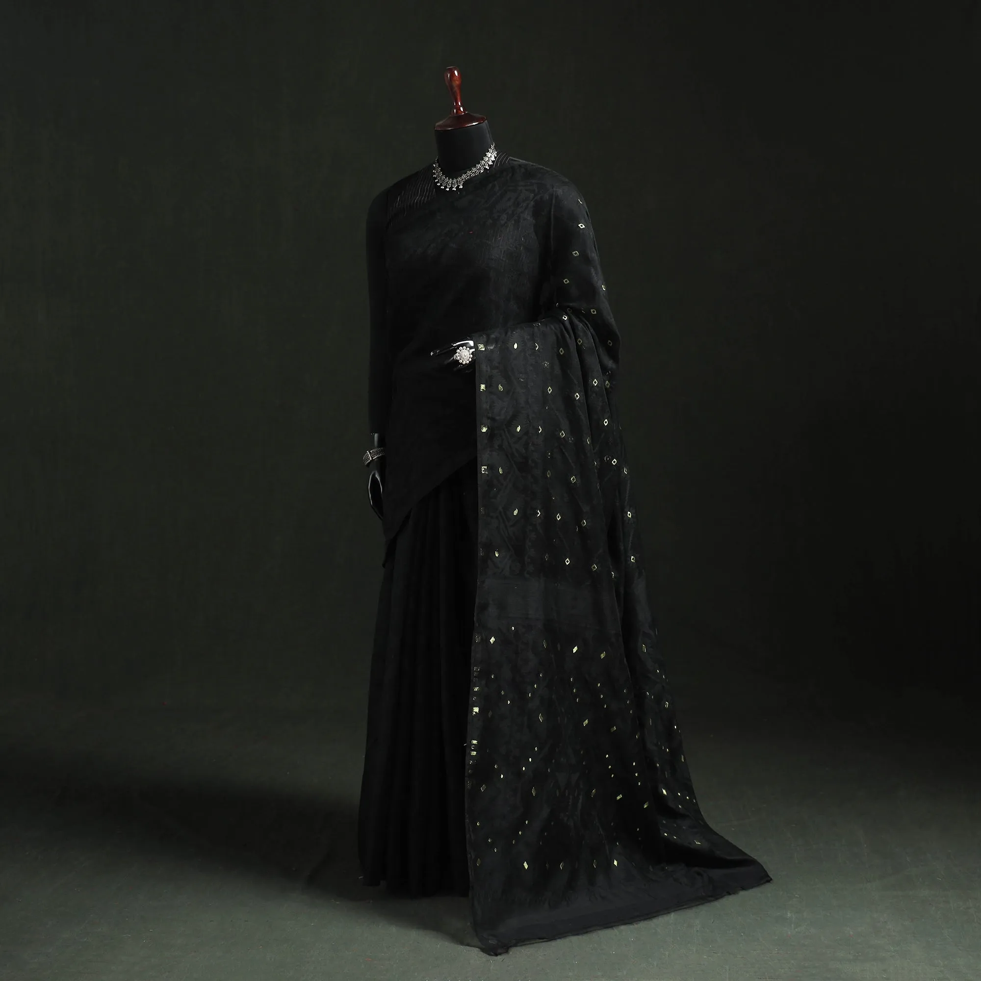 Black - Silk Cotton Dhakai Jamdani Saree 19 sold by Itokri