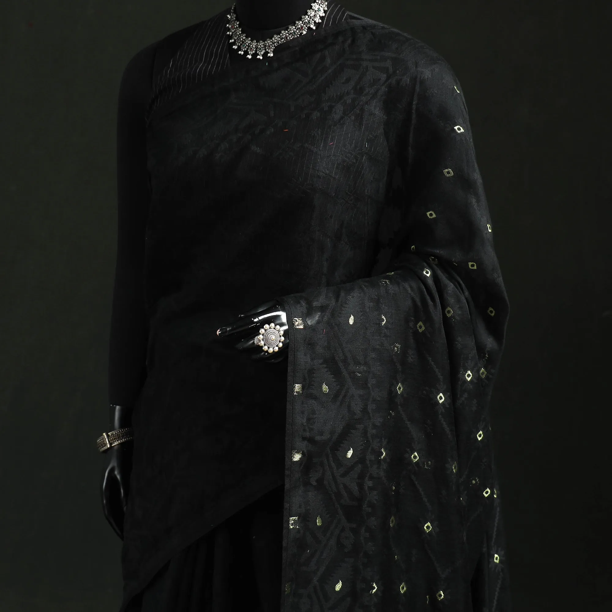 Black - Silk Cotton Dhakai Jamdani Saree 19 sold by Itokri product image thumbnail 2
